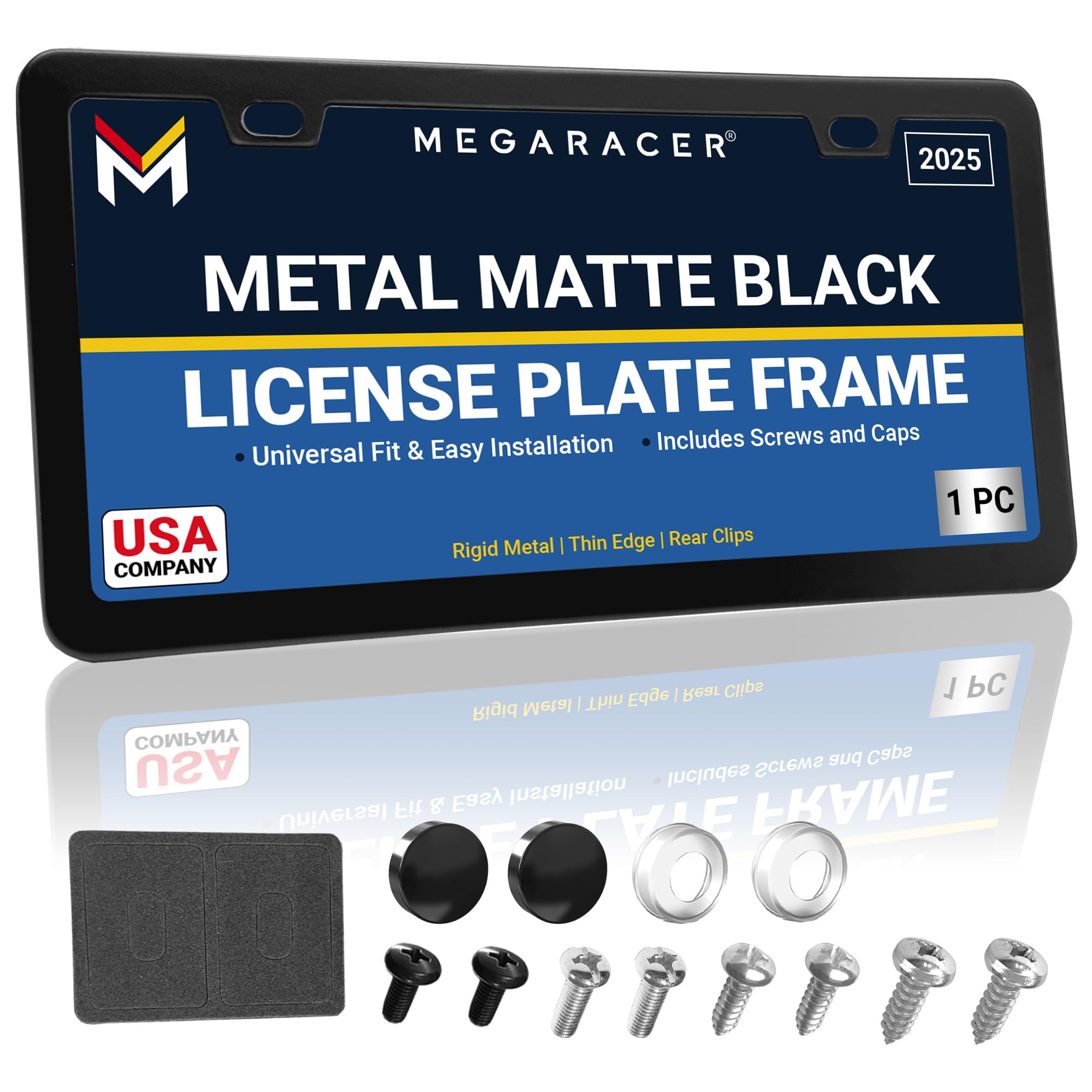 Slimline Matte Black License Plate Frame Metal | Screws Fits Bmw Tesla Mercedes Porsche Audi Lexus | Slim Thin Cool Licence Plat