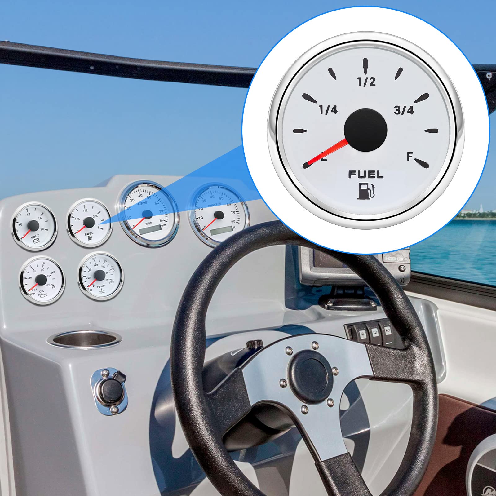 ARTILAURA Fuel Sending Unit and Gauge Kit, 240-33ohms 10'' (250mm) Boat Marine Fuel Tank Sender Stainless Steel Gas Sensor for C