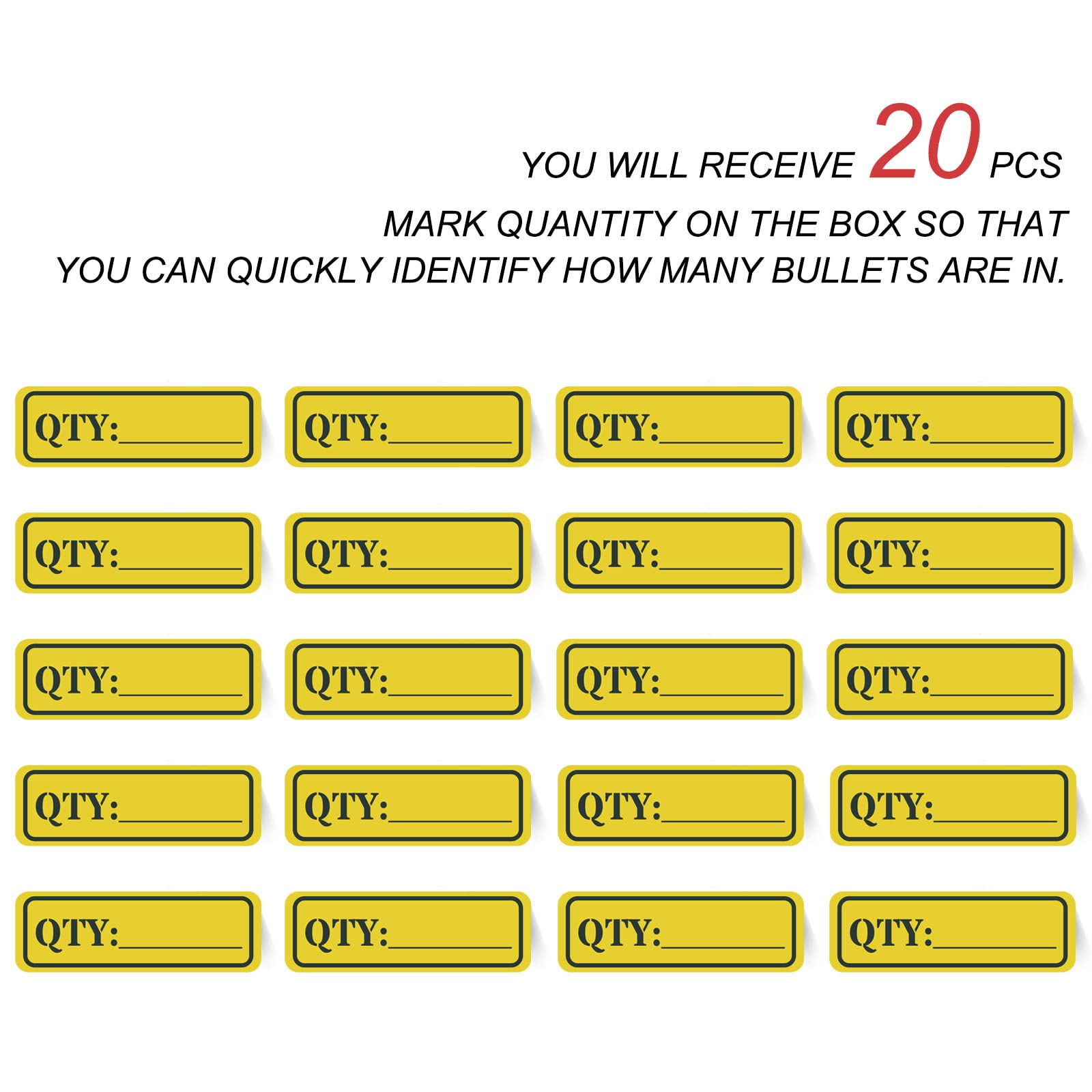 Aolamegs Weatherproof Quantity Decal Labels-Identify The Number Of Bullets In The Ammo Can,Qty Marker Vinyl Sticker For Ammo Storage Boxes(20 Pack/5 Sheets)