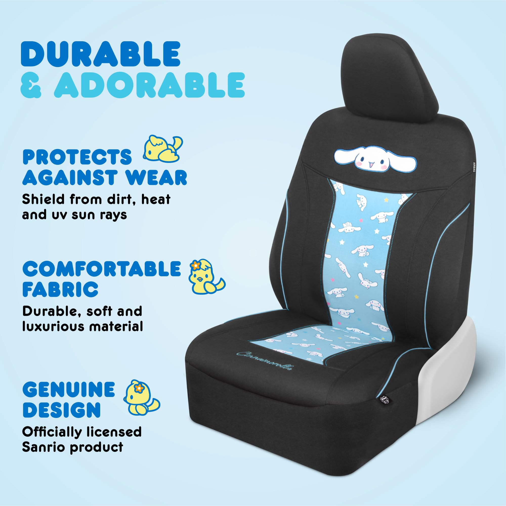 Hello Kitty Cinnamoroll Car Seat Covers - Adorable Light Blue Front Seat Covers with Cute Cinnamoroll Design, Durable and Comfor
