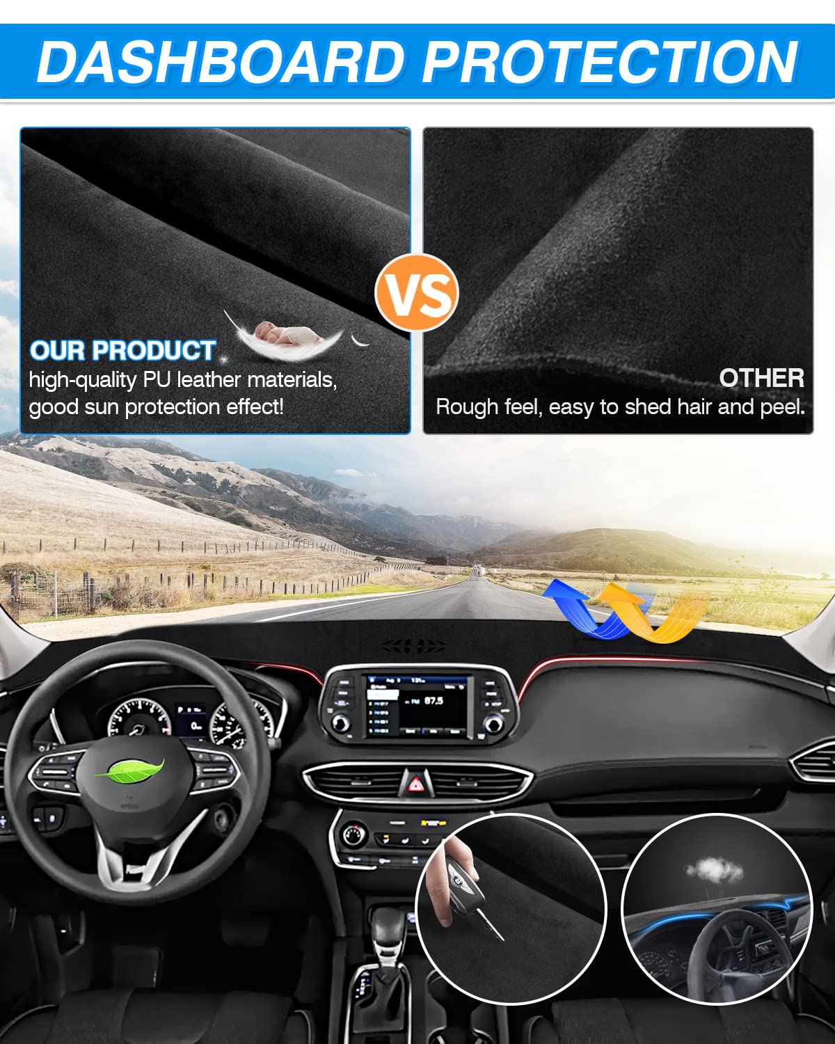 Cartist Dashboard Cover Custom Fit for Hyundai Santa Fe 2019 2020 2021 2022 2023 Accessories Dash Cover Mat Pad Black (Without H