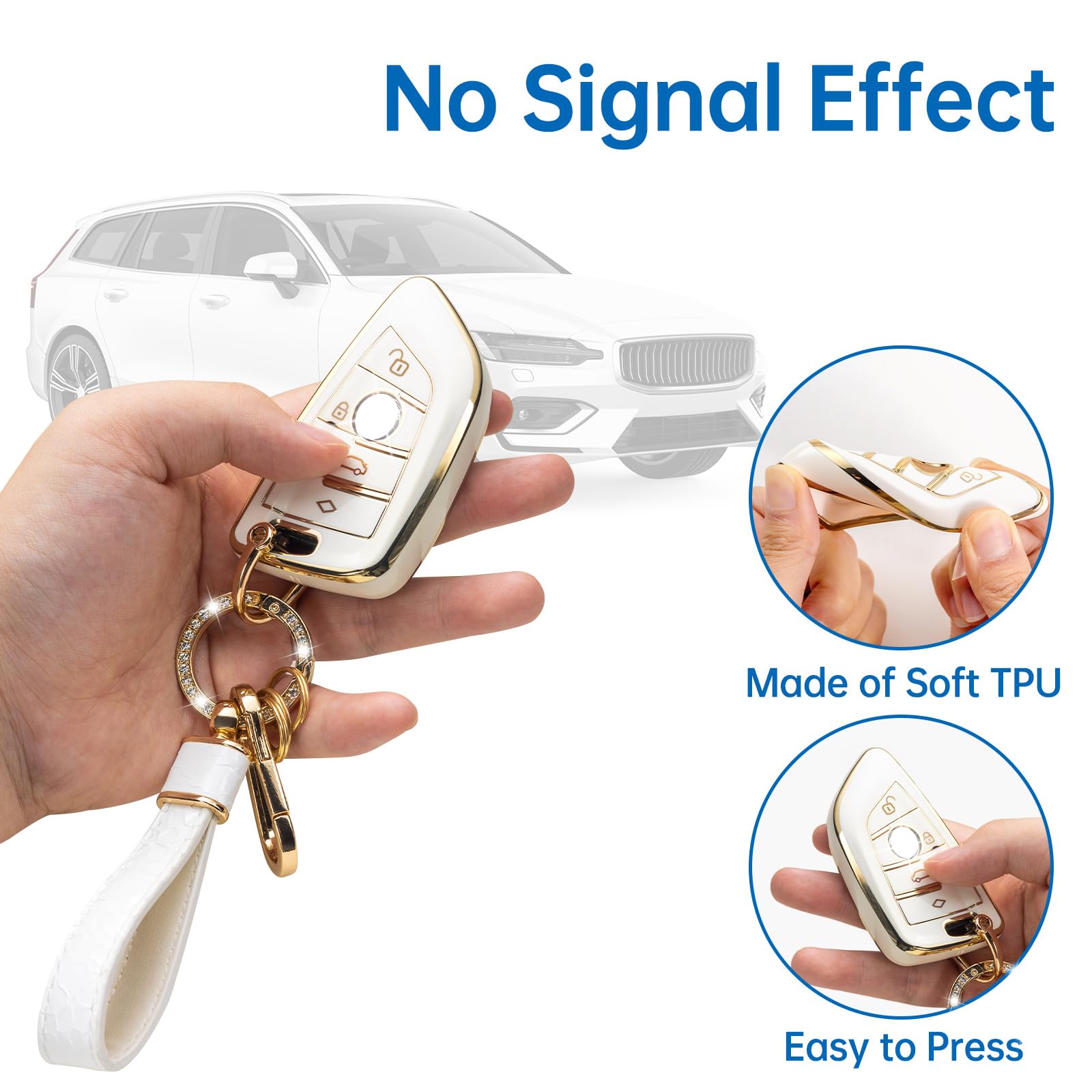 Cacarlike For Bmw Key Fob Cover With Bmw Keychain, Car Key Fob Case Compatible With Bmw X1 X2 X3 X5 X6 2 5 6 7 Series Smart Key