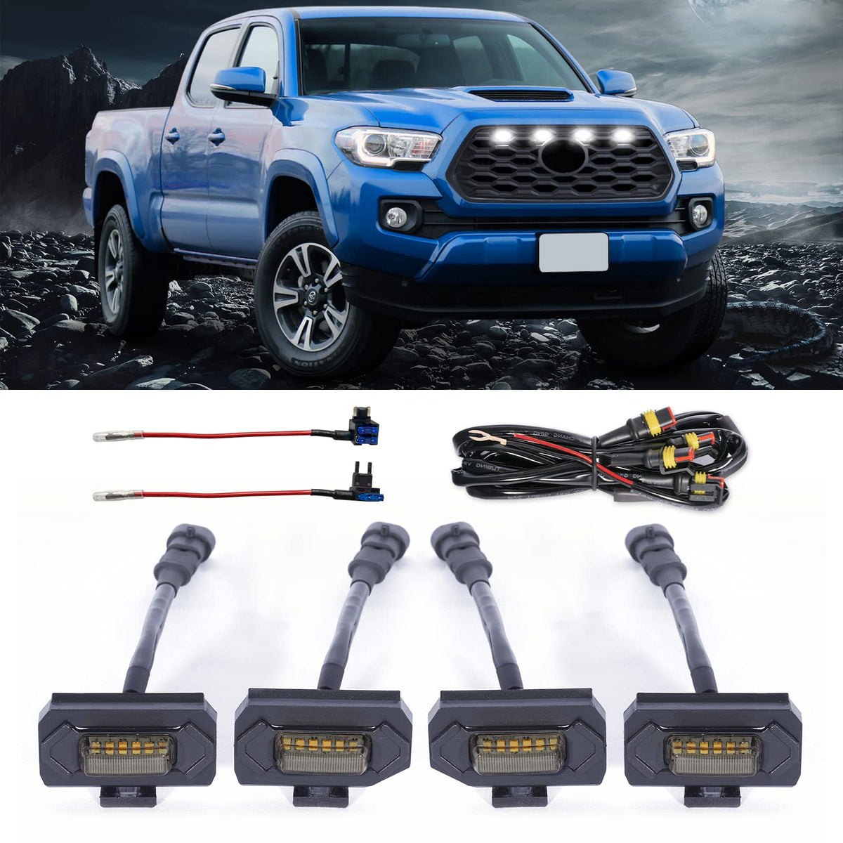 Kingory 4Pcs Raptor Led Light Upgrade For 2022 2020 2021 Tacoma Oem Grill, For 2022 Tacoma Grille Lights Led Grill Lights Compat