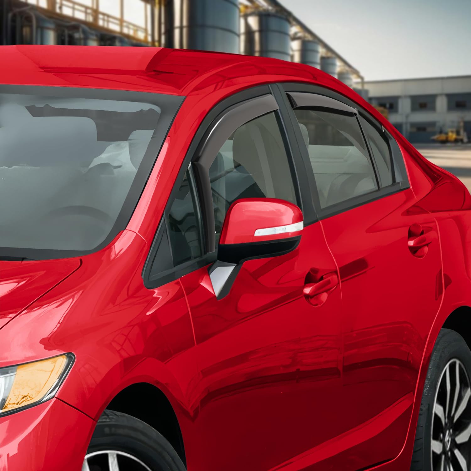 Voron Glass in-Channel Extra Durable Rain Guards for Honda Civic 2012-2015 Sedan, Window Deflectors, Vent Window Visors, 4 Piece