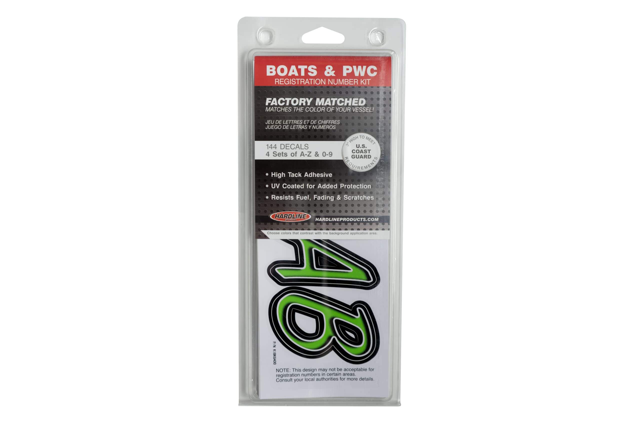 Hardline Products Series 400 Factory Matched 3-Inch Boat & Pwc Registration Number Kit, Kiwi/Black - Kibkg400