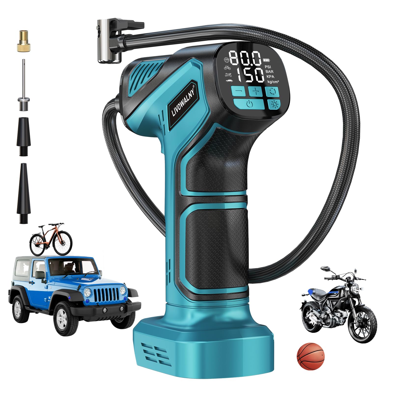 Tire Inflator Portable Air Compressor Compatible With Dewalt 20V Battery, LIVOWALNY 150PSI Air Pump Cordless Tire Pump Digital P