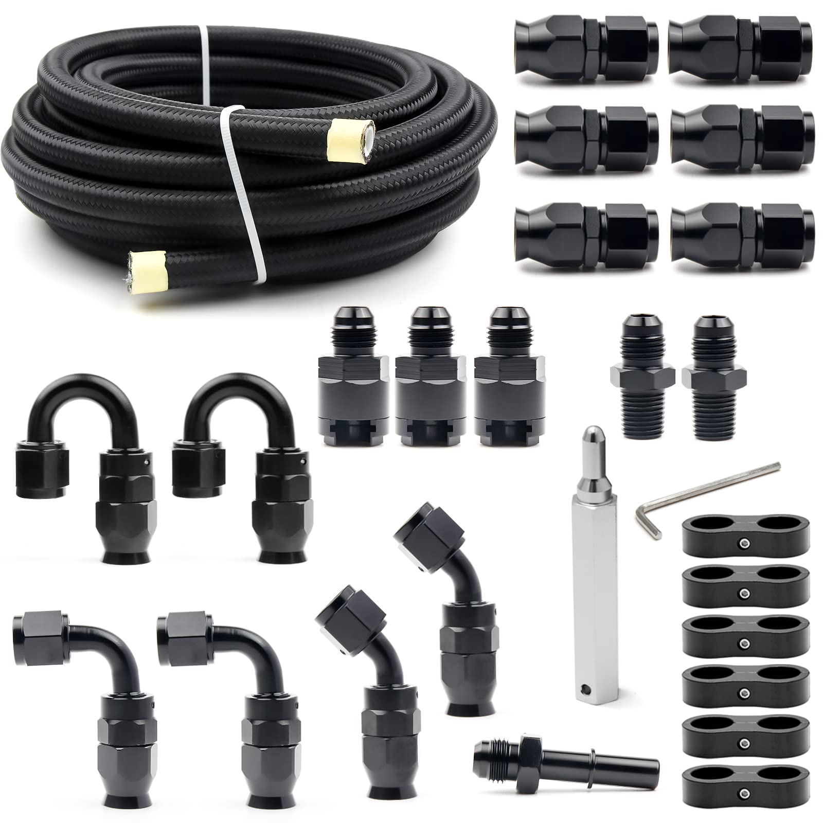 Medoon 6AN PTFE Fuel Line Kit, 5/16'' Nylon Stainless Steel Braided, LS Swap EFI E85 Injection Fuel Hose Fitting 20FT