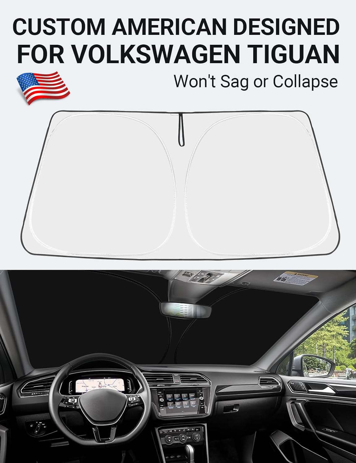 Proadsy 2024 Upgrade Front Windshield Sun Shade Foldable Sunshade Protector Custom Fit 2018-2024 Volkswagen VW Tiguan Crossover,