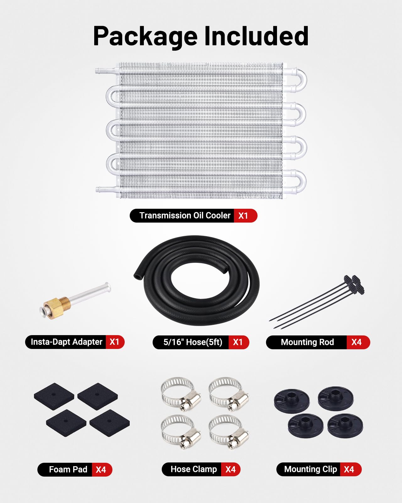 Evil Energy 5/16'' Transmission Oil Cooler, 8 Pass Tube And Fin Cooler Kit Universal Aluminium Silver