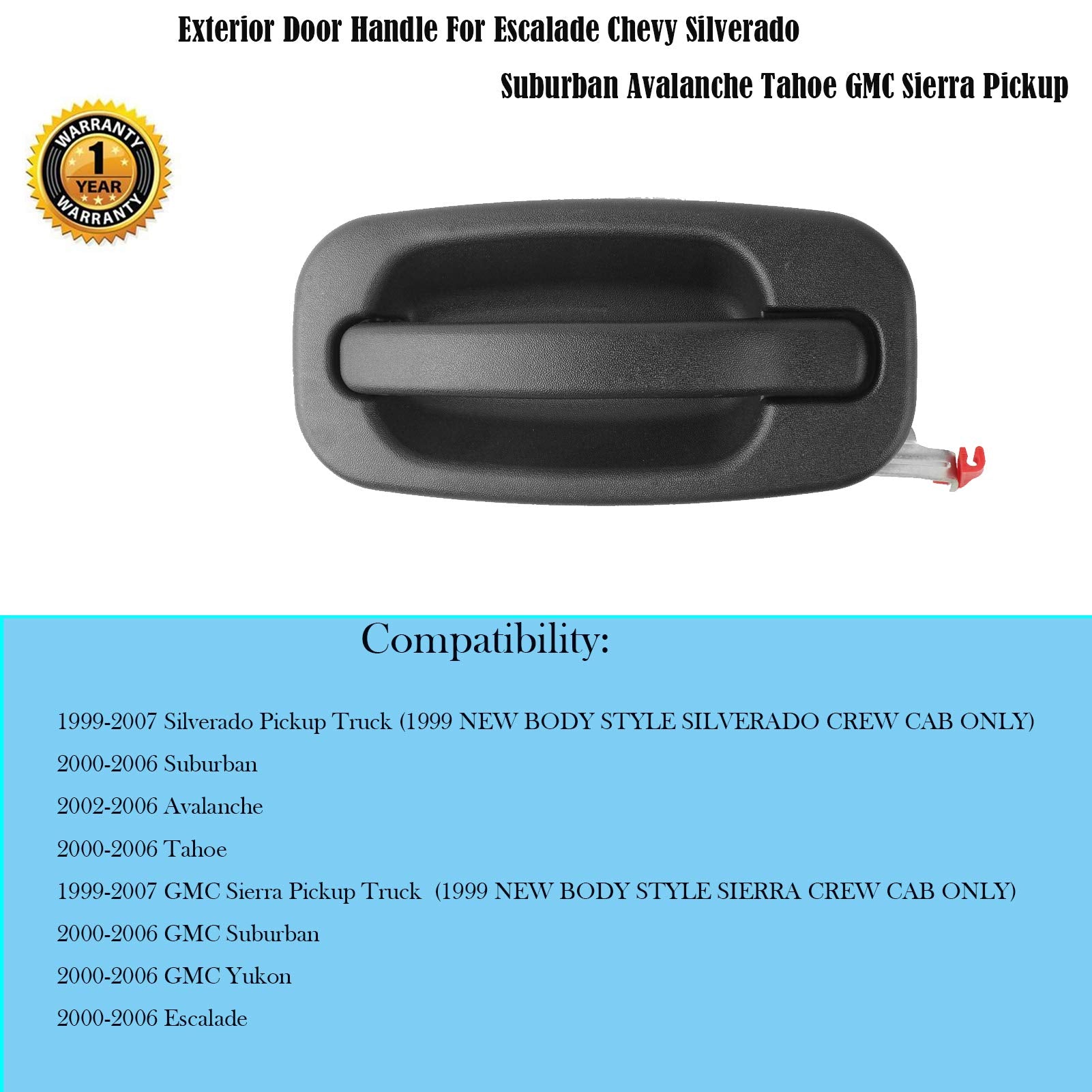 Exterior Front Right Passenger Side Door Handle Fit For Chevy Silverado Suburban Tahoe Avalanche Gmc Sierra Yukon 1500 2500 3500 1999 2000 2001 2002 2003 2004 2005 2006 2007 Replace # 80577 15182406