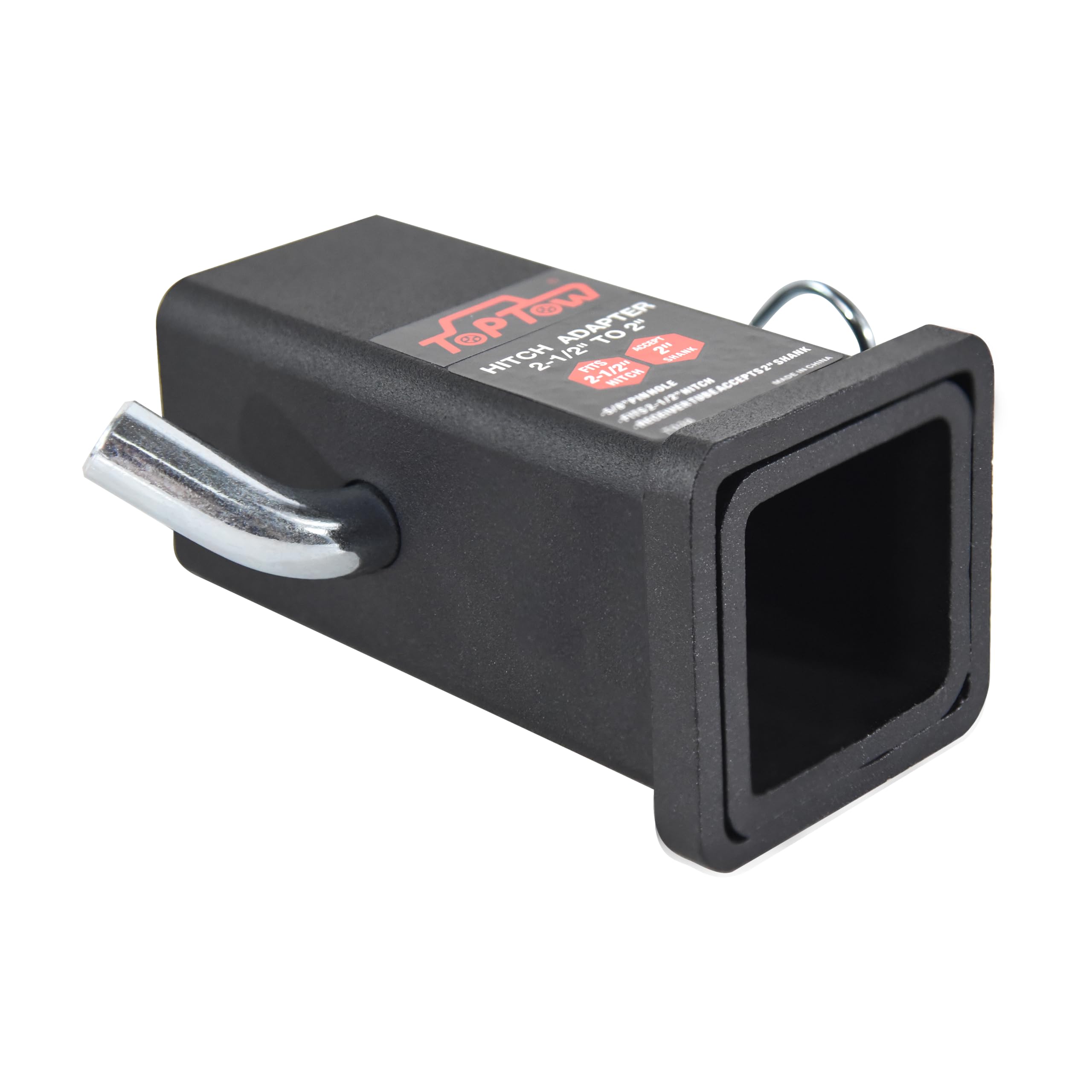 Toptow 64028Hp Trailer Hitch Adapter 2-1/2'' To 2'' Hitch Reducer Sleeve Carbon Steel, 5/8 Inch Pin & Clip Included