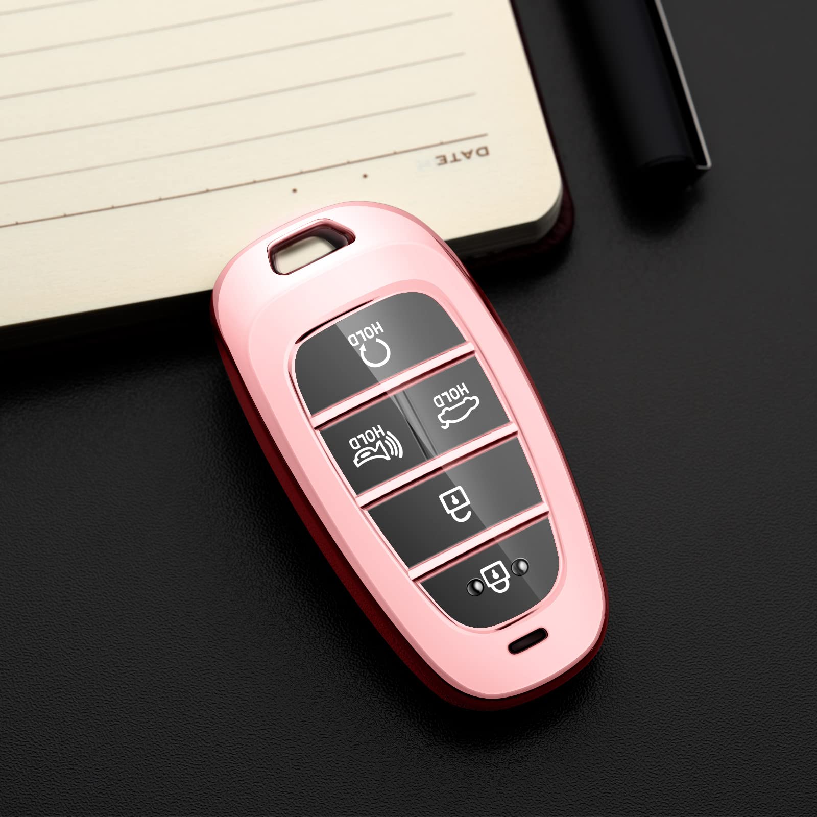 Tengare Car Key Fob Cover Compatible With Hyundai Key Case Pink Protector Keychain Holder