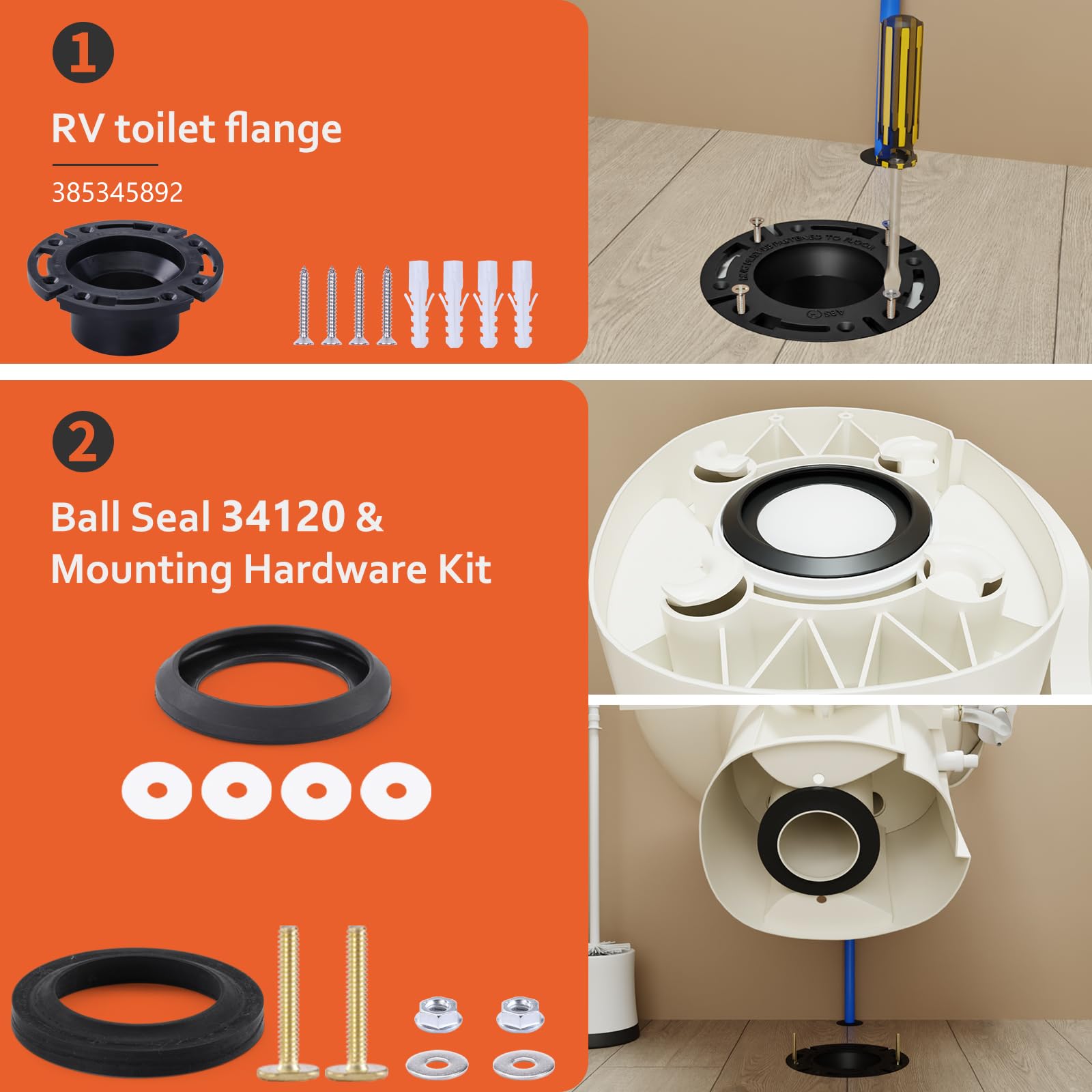 Boeemi Rv Toilet Seal And Socket Floor Flange Kit, Replace For Aqua Magic Style Plus, Style Ii And Residence, 385345892 Flange A