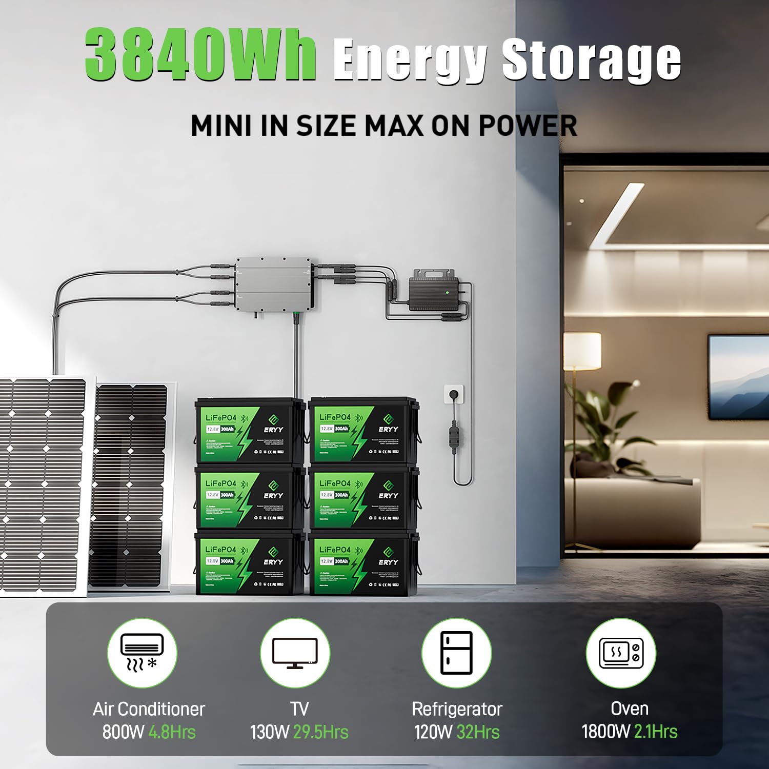 12V 300Ah Lifepo4 Battery, 12V Lithium Battery With 200A Bms, 3840Wh Energy, Deep Cycle Battery, Lithium Iron Phosphate Battery