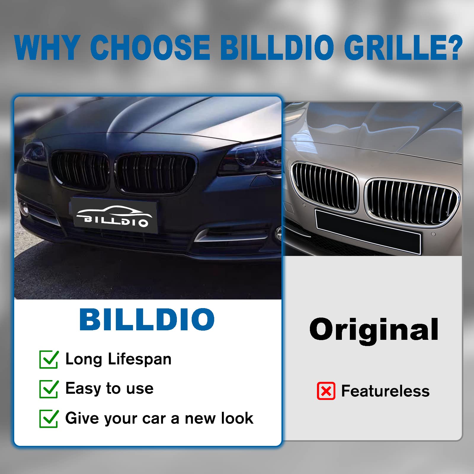 Billdio F10 Grille - Front Kidney Grille Double Slats Glossy Black Compatible With 2010-2017 Bmw 5 Series F10 F11 F18 Sedan 520I