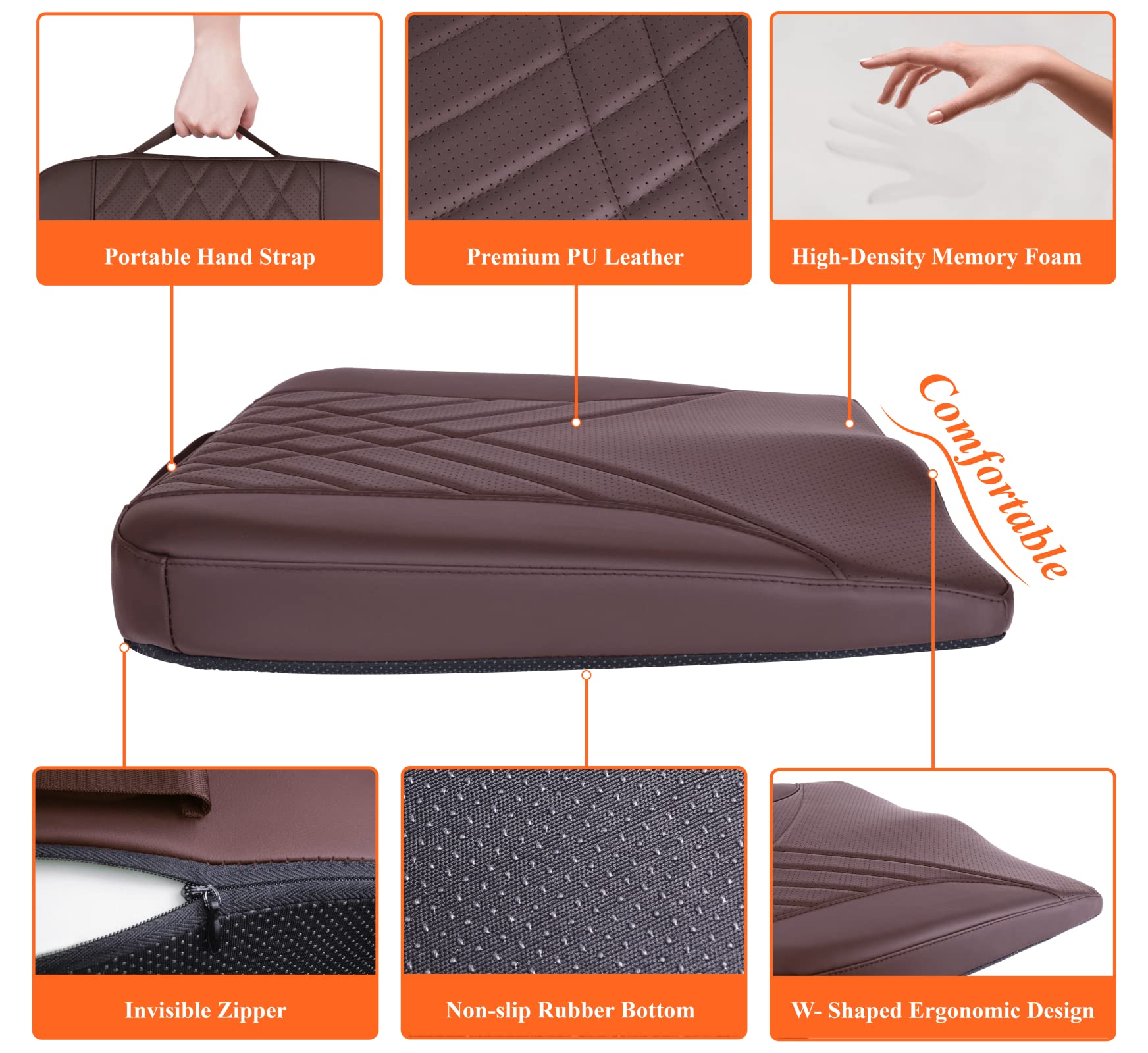 Kingphenix Premium Car Seat Cushion, Memory Foam Driver Seat Cushion To Improve Driving View- Coccyx & Lower Back Pain Relief- S