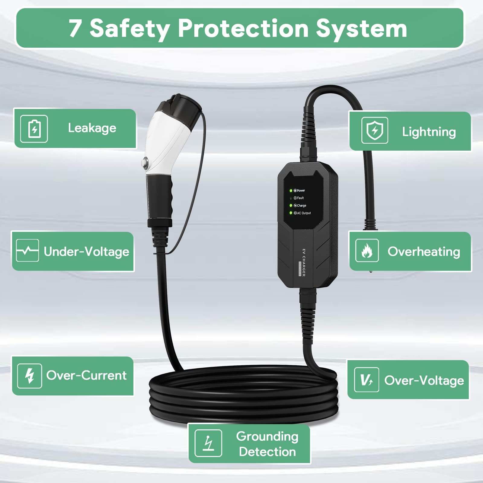 Megear Level 1-2 Ev Charger, 16A 25Ft Nema 6-20 Plug With Nema 5-15 Adapter Portable Electric Vehicle Charging Station