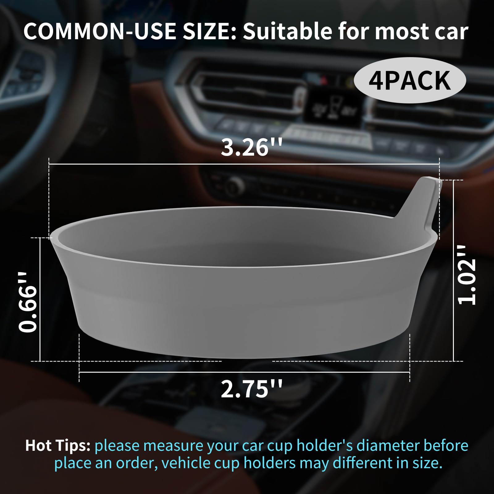 Me.Fan Car Cup Holder Coasters [4 Pack] Silicone Cups Mats, Automotive Universal Non-Slip Recessed Interior Accessories Dark Gre