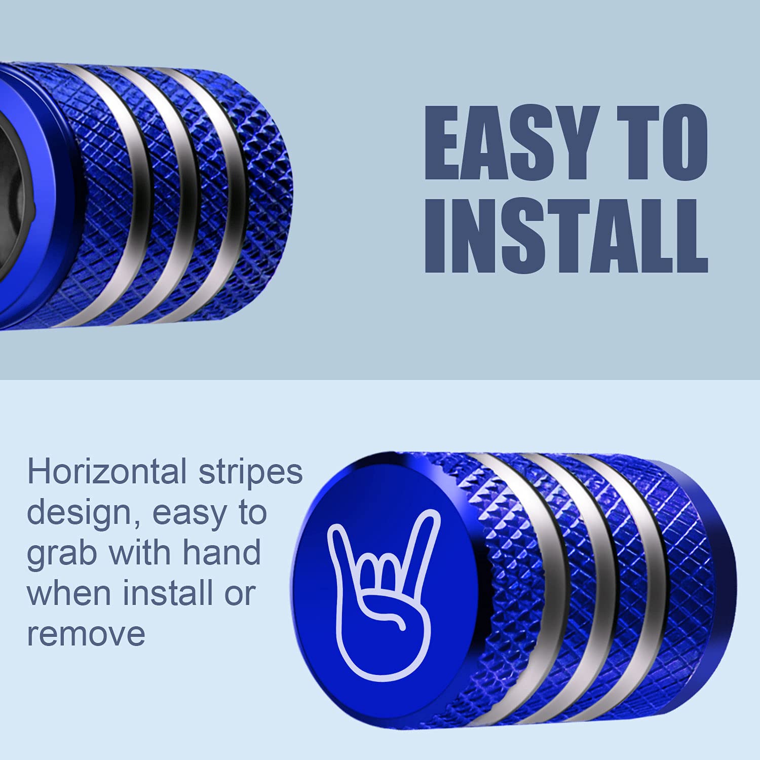 Tire Valve Stem Cap Cover - (5 Pack) Tire Air Cap Metal With Plastic Liner Corrosion Resistant Leak-Proof Rock And Roll For Car Truck Motorcycle Bike Blue