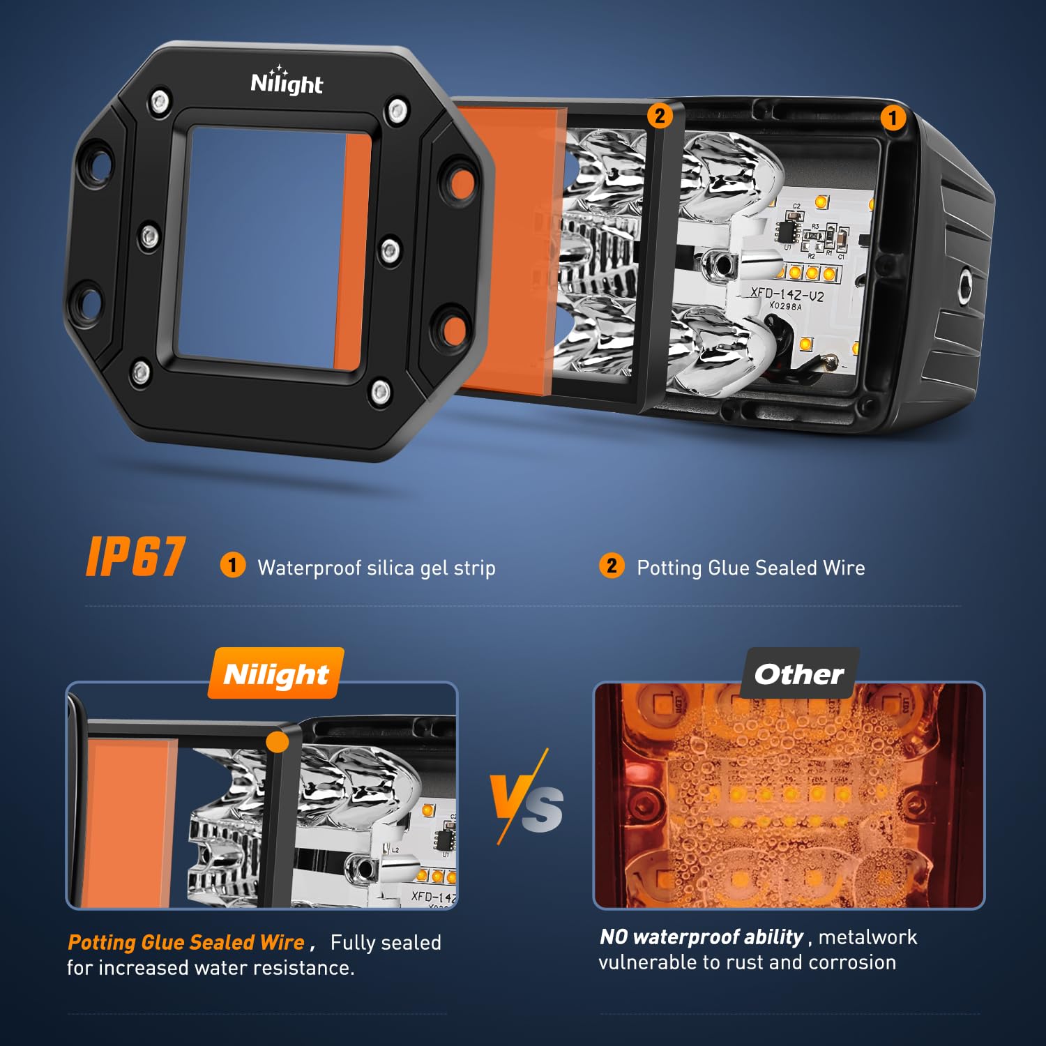 Nilight Flush Mount Led Light Pods 2 Pcs 42 W Amber Upgraded Spot Flood Combo Driving Fog Off Road Bumper Work Lighting For Truc