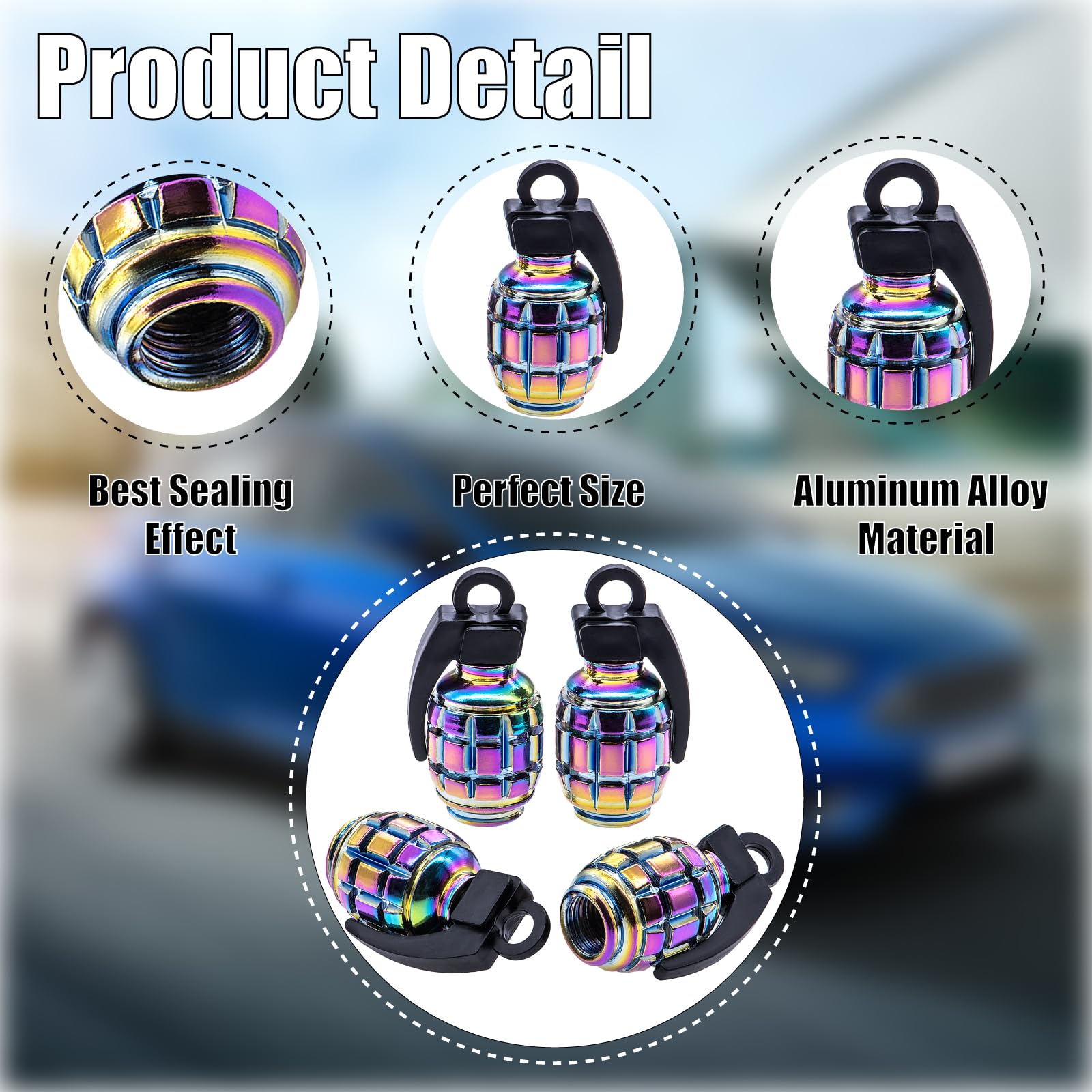 Meajoo 4Pcs Tire Valve Stem Caps, Aluminium Alloy Tire Valve Stem Covers Universal Car Wheel Tire Valve Caps For Cars, Trucks, S