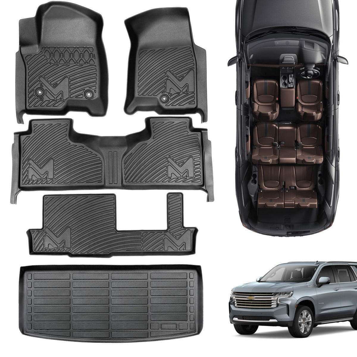 Tpe Automotive Floor Mats & Cargo Liner Custom For 2021-2025 Chevy Tahoe (Only Fit 8 Seats)/ Gmc Yukon (Not Fit Xl), All Weather