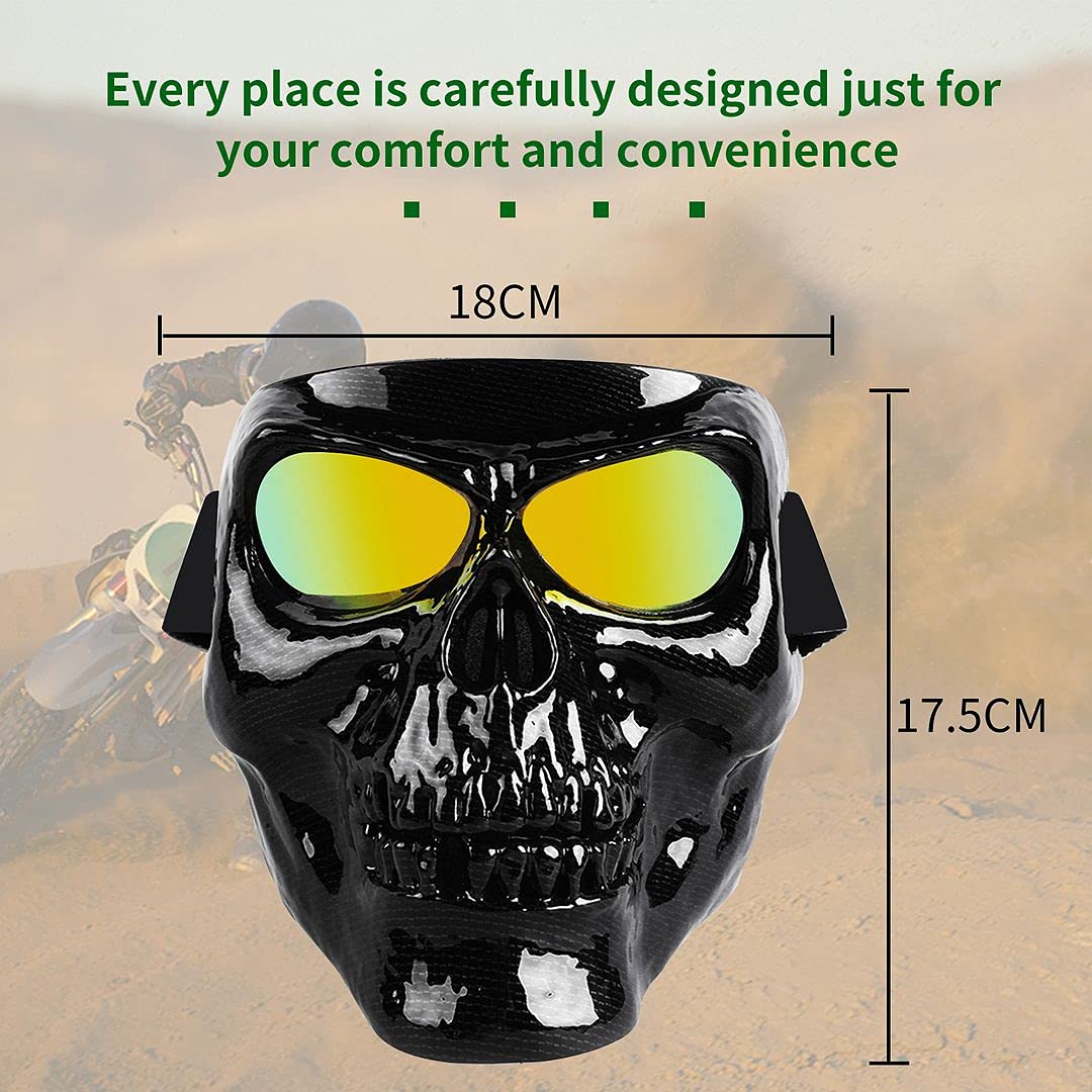 BOROLA Motorcycle Goggles - Skull Mask Sunglasses, E-series Carbon Fiber, Model B-YG10-C, 1 Count