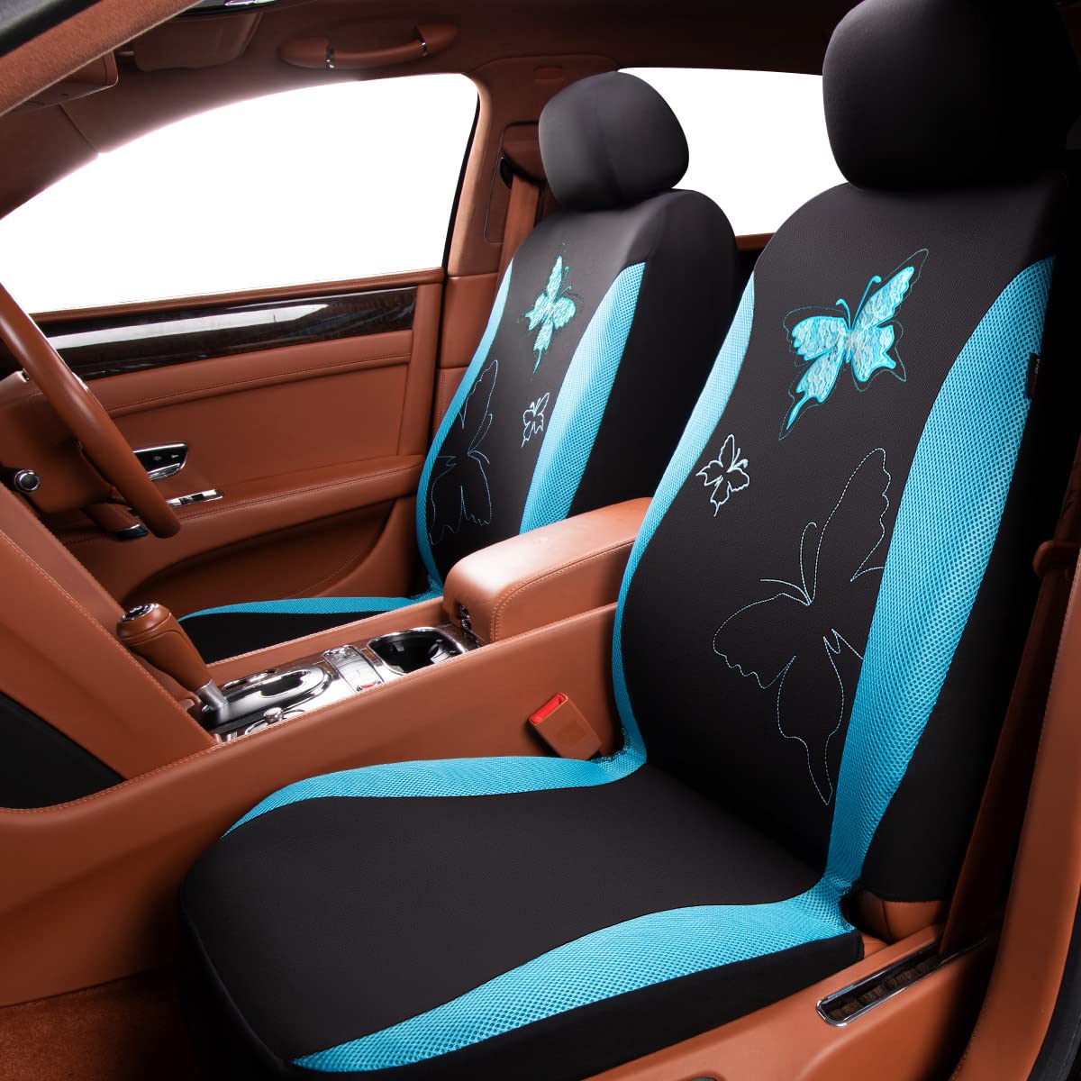 Flying Banner Butterfly Car Seat Covers Ful Set Fashion Universal Lady Woman Female Rear Bench Split Colorized (Mint Blue, Full Set -- Lace)
