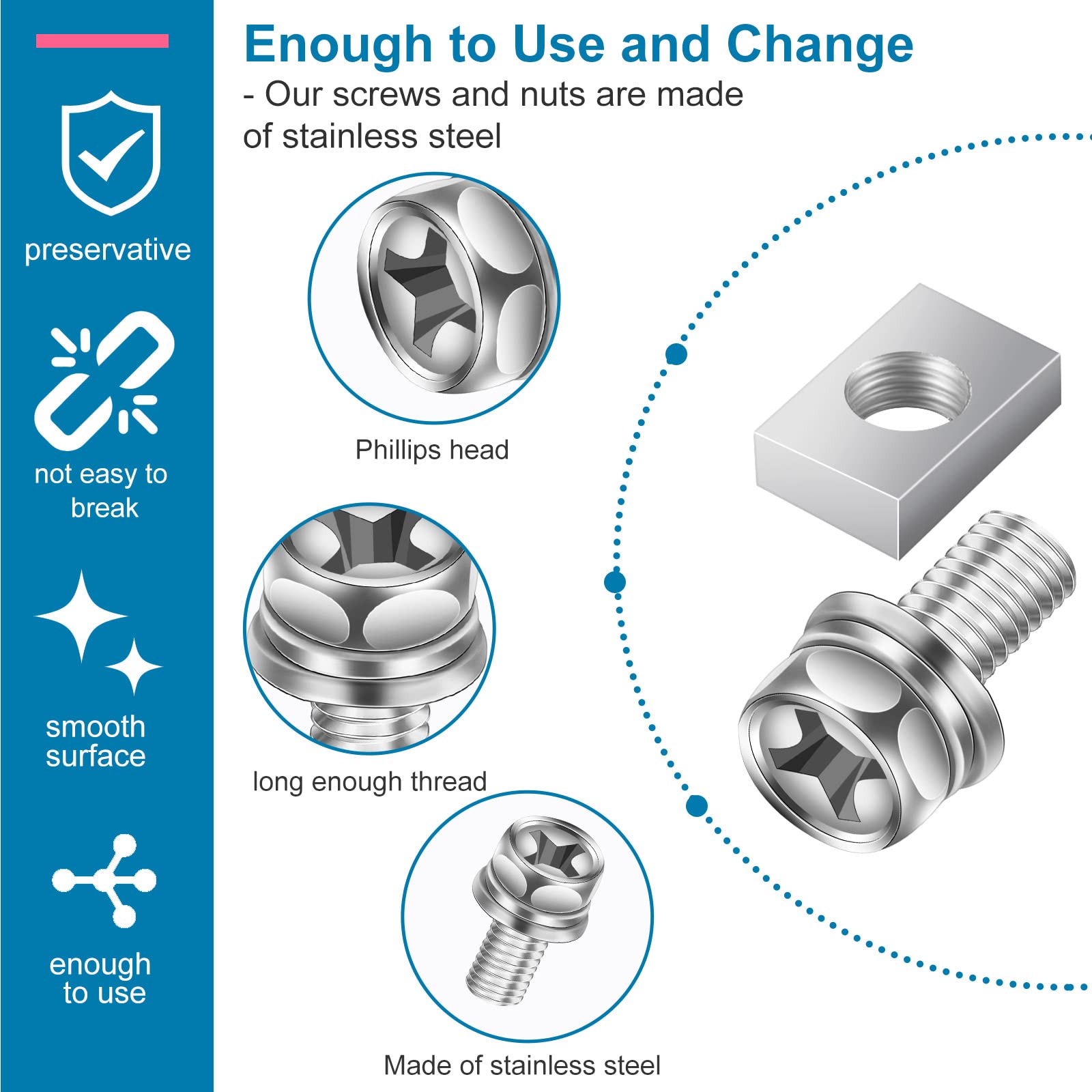 48 Pack Motorcycle Battery Terminal Nuts and Bolt Kit M6 x 10 mm 12 mm 16 mm 20 mm Bolt Square Nut Kit Stainless Steel Motorcycl