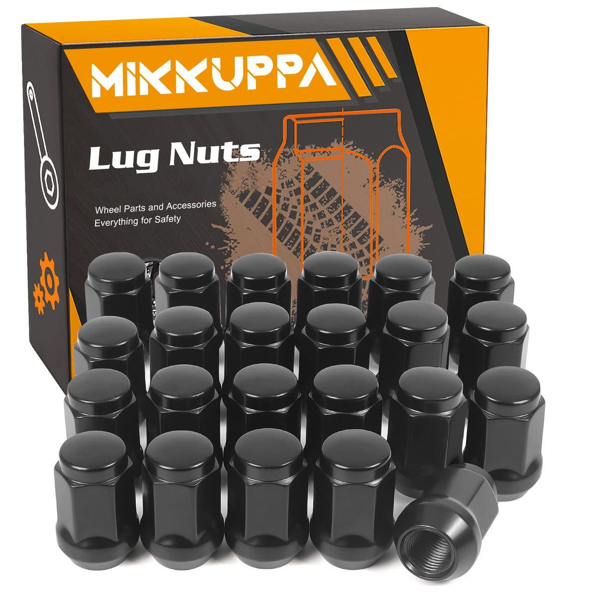 Mikkuppa 1/2-20 Lug Nuts - Replacement For 1987-2018 Wrangler Jk, 2002-2012 Liberty, 1993-2010 Grand Cherokee Aftermarket Wheel - 23Pcs Black Closed End Solid Lug Nuts