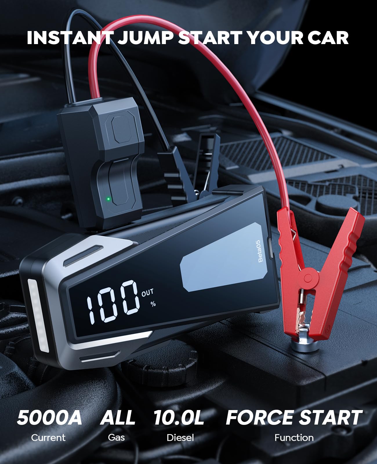 Car Battery Jump Starter 5000A 12V Safe Jump Box, Battery Jumper Starter Portable (All Gas/10.0L Diesel), Car Jump Starter Batte