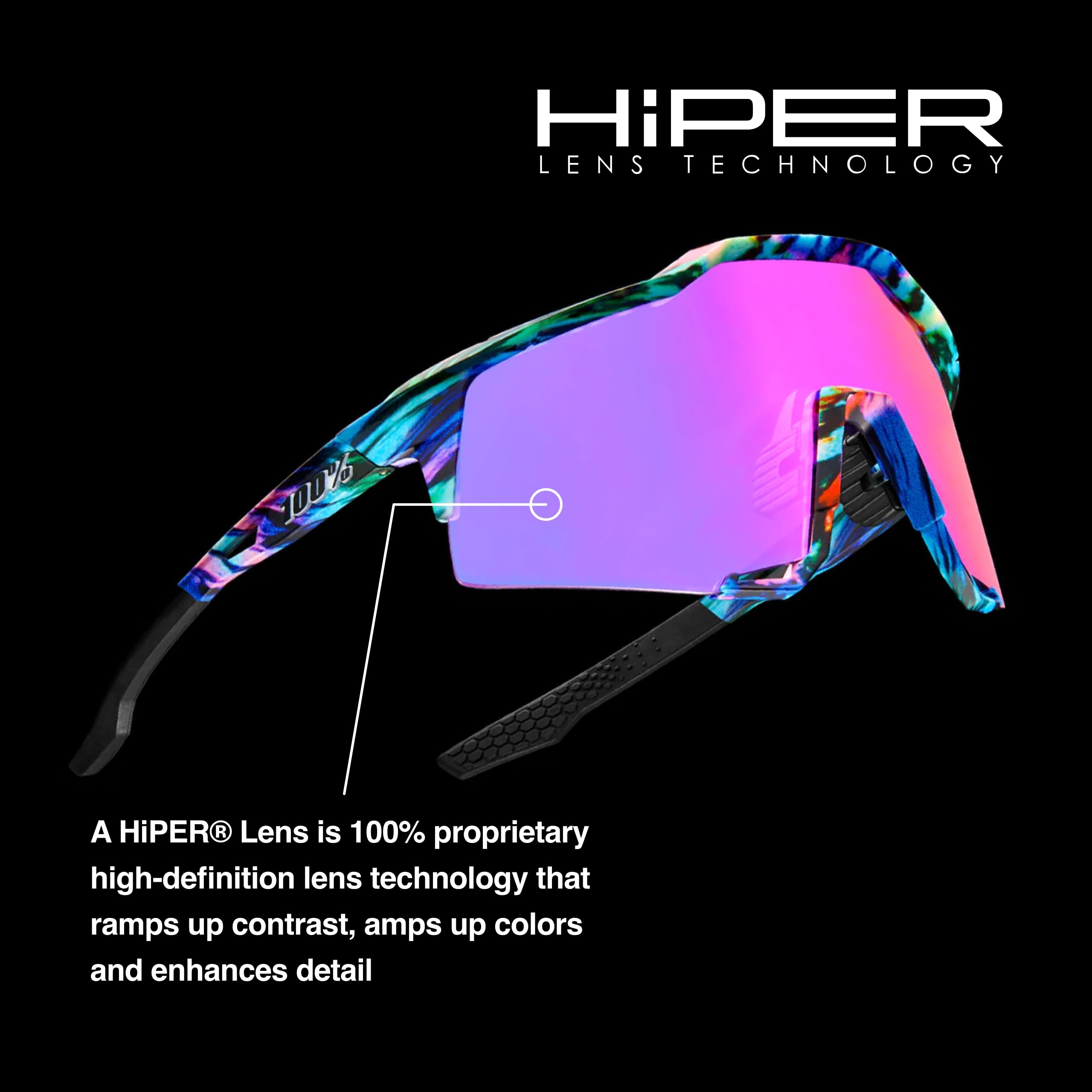 100% Speedcraft Sport Performance Cycling Sunglasses (Matte Black - Hiper Blue Multilayer Mirror Lens)