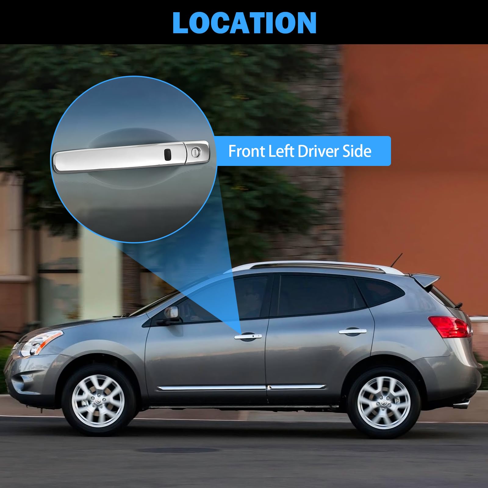 Yikesai Exterior Chrome Door Handle Front Left Driver Side, With Key Hole Smart Entry Keyless - Compatible With 2010-2013 Nissan Rogue - Replaces 80640Cz31B 80640-Cz31A, 80645-Ca000