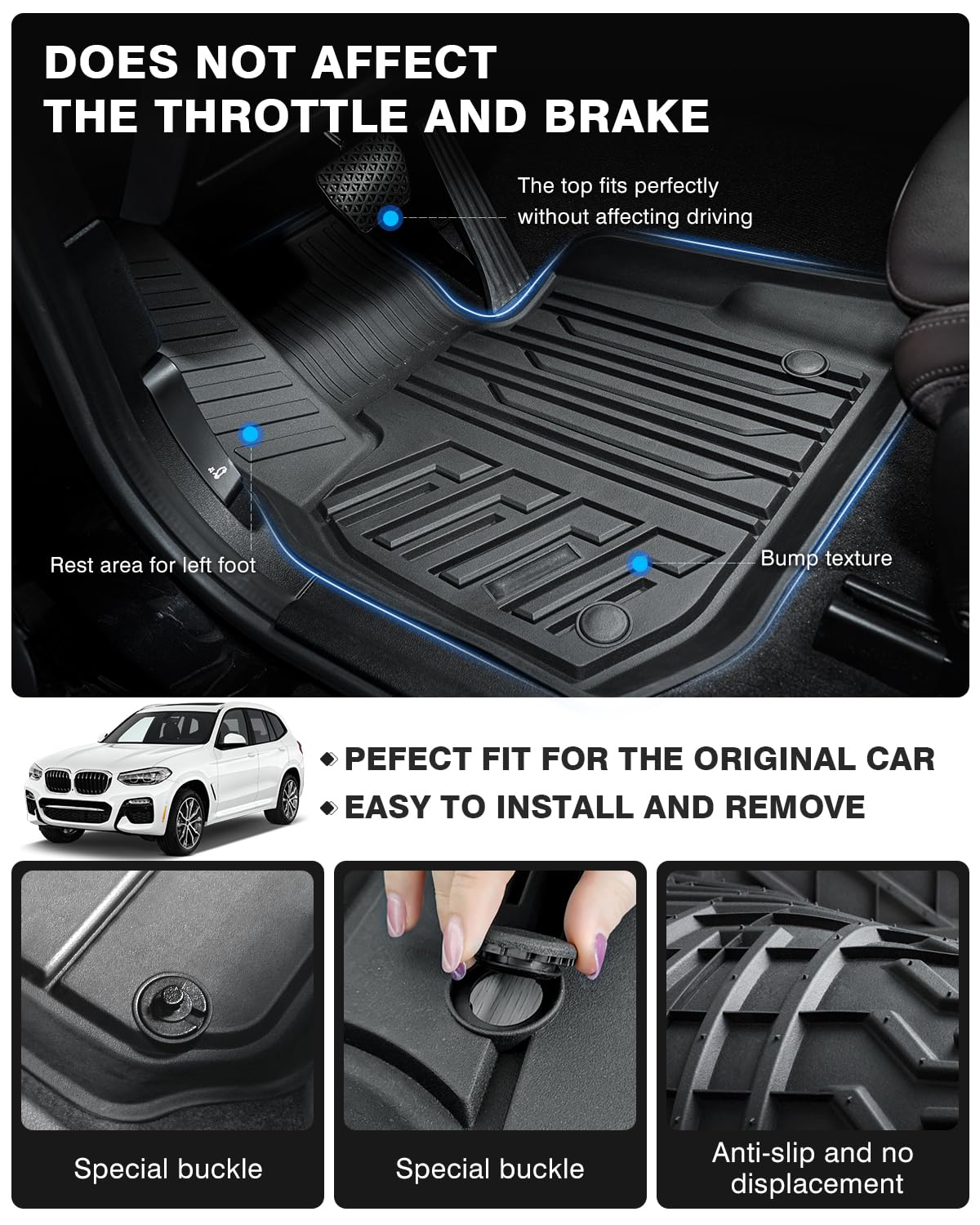 Powerty Floor Mats For 2018-2024 Bmw X3 / 2019-2024 Bmw X4, Custom Fit For Bmw X3 Accessories, 3D Tpe All Weather Car Mats Heavy