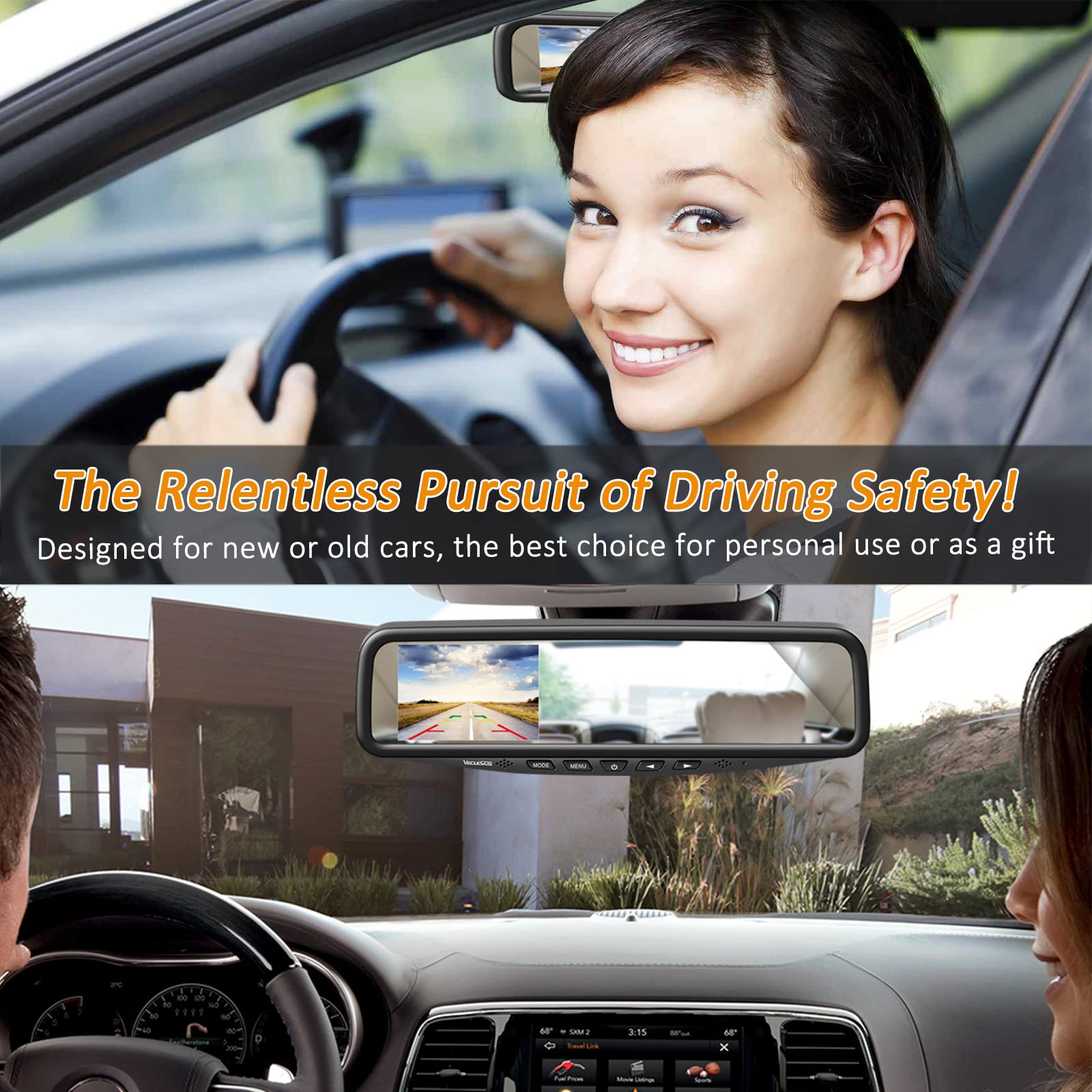 Veclesus Vt1 1080P Wired Car Backup Camera Kit, Easy To Install For Continuous Or Reversing Viewing, 4.3'' In-Mirror Clip-On Mon