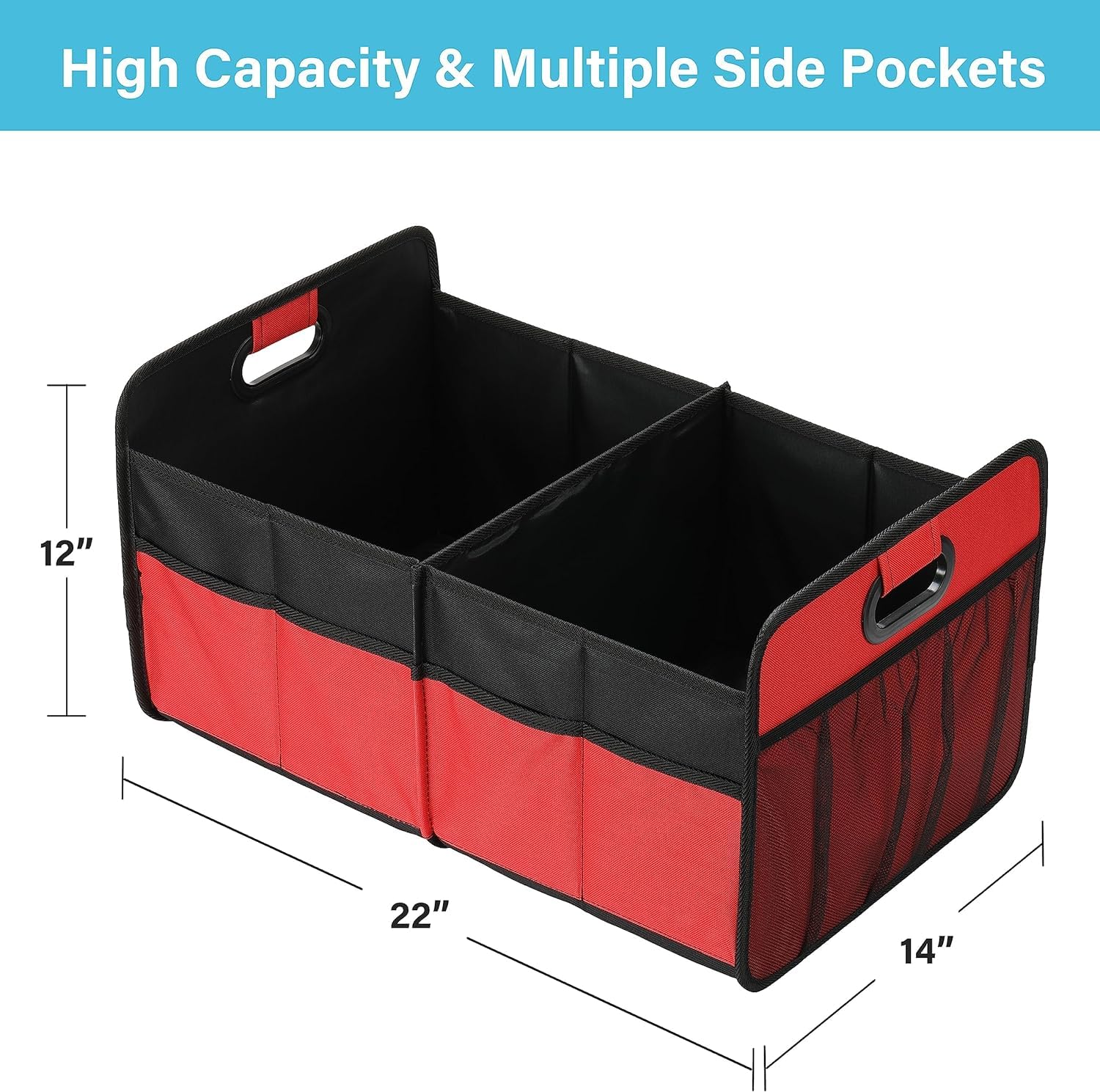 Simple Deluxe Trunk Organizer For Car/Suv/Truck, Collapsible 2 Compartment 50L Automotive Storage Box With 5 Pocket, 600D Waterp