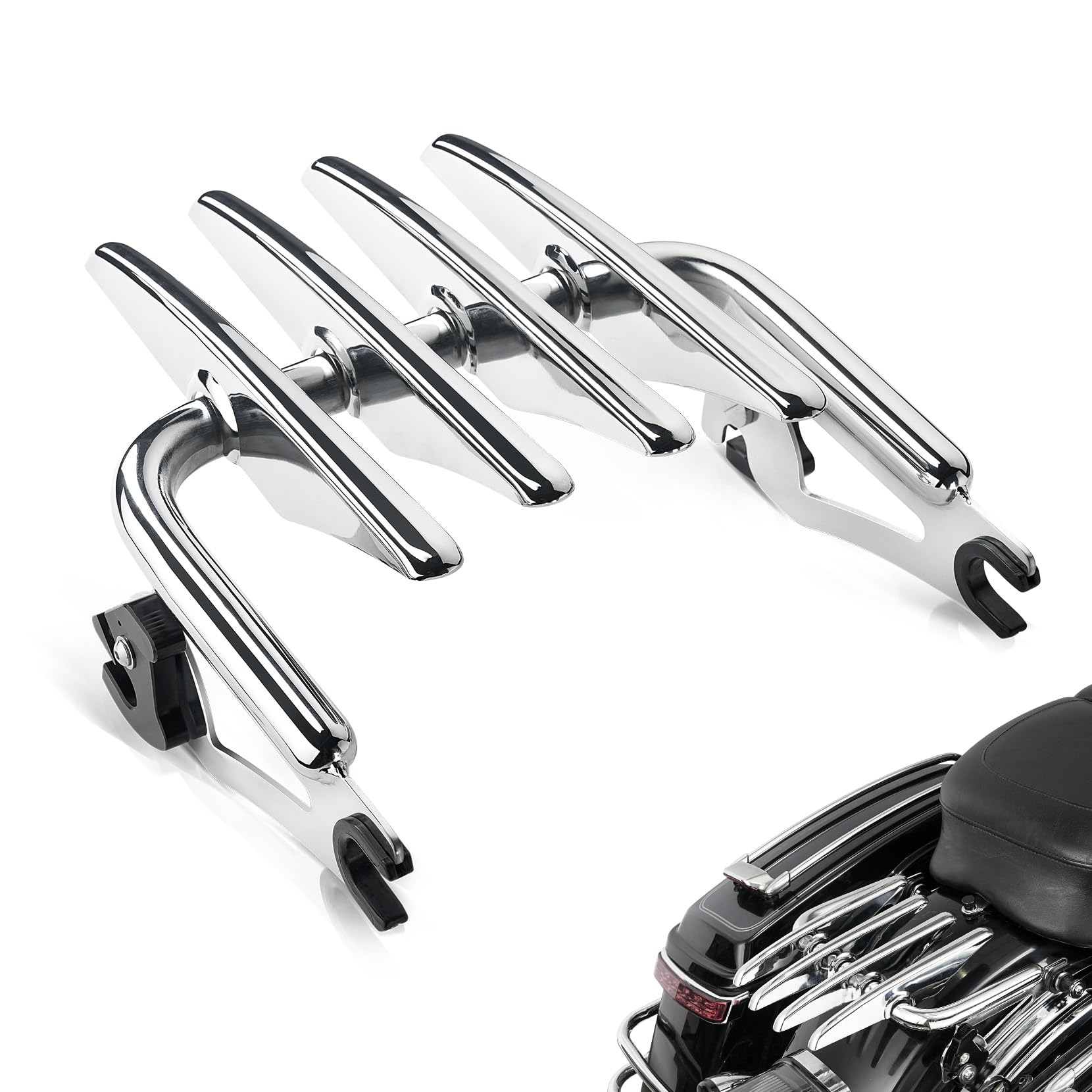 Pbymt Chrome Detachable Stealth Mounting Luggage Rack Compatible For Harley Touring Street Glide Road King Electra Glide 2009-20