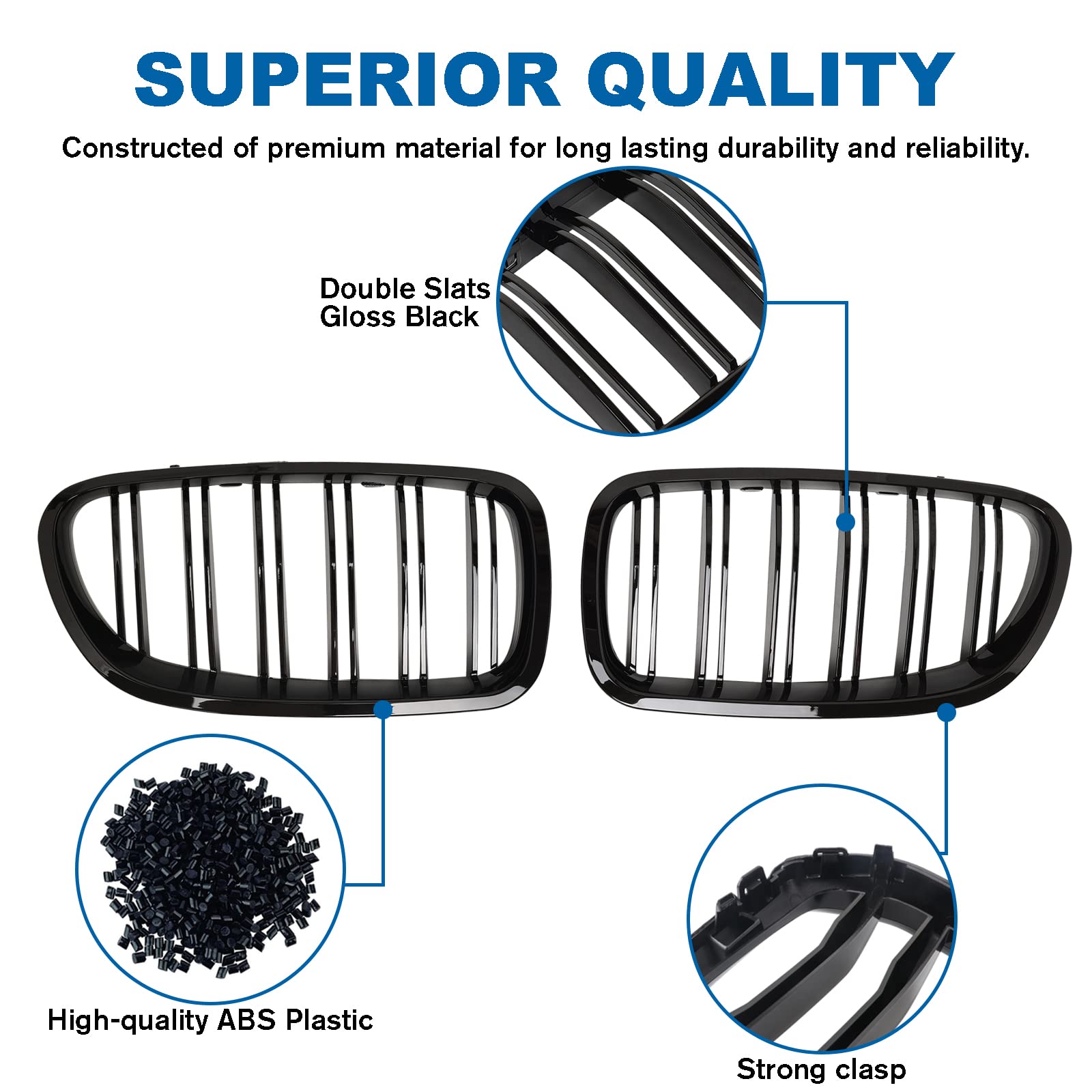 Billdio F10 Grille - Front Kidney Grille Double Slats Glossy Black Compatible With 2010-2017 Bmw 5 Series F10 F11 F18 Sedan 520I