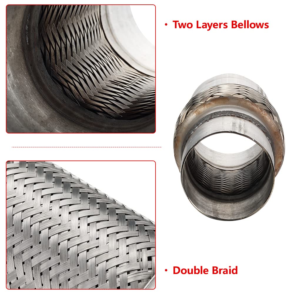 Autarboor Exhaust Flex Pipe, 2.25''X 6''Stainless Steel Heavy Duty Exhaust Flex Pipe, Double Braid Exhaust Flex Tube, Overall Le