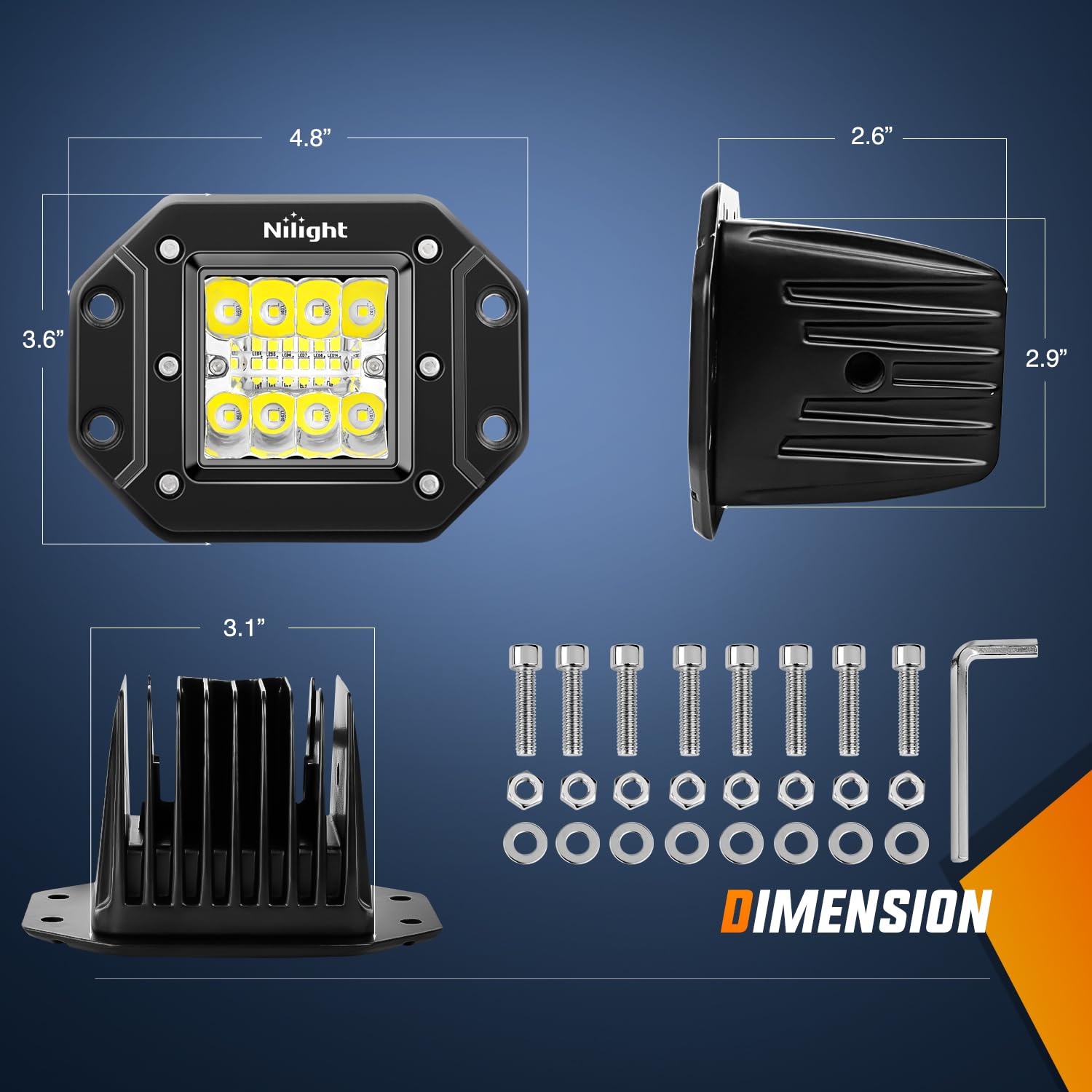 Nilight 4Pcs 42W Flush Mount Led Pods Spot Flood Combo Beam Driving Light Backup Light Reverse Light Grill Mount Light With 16Aw