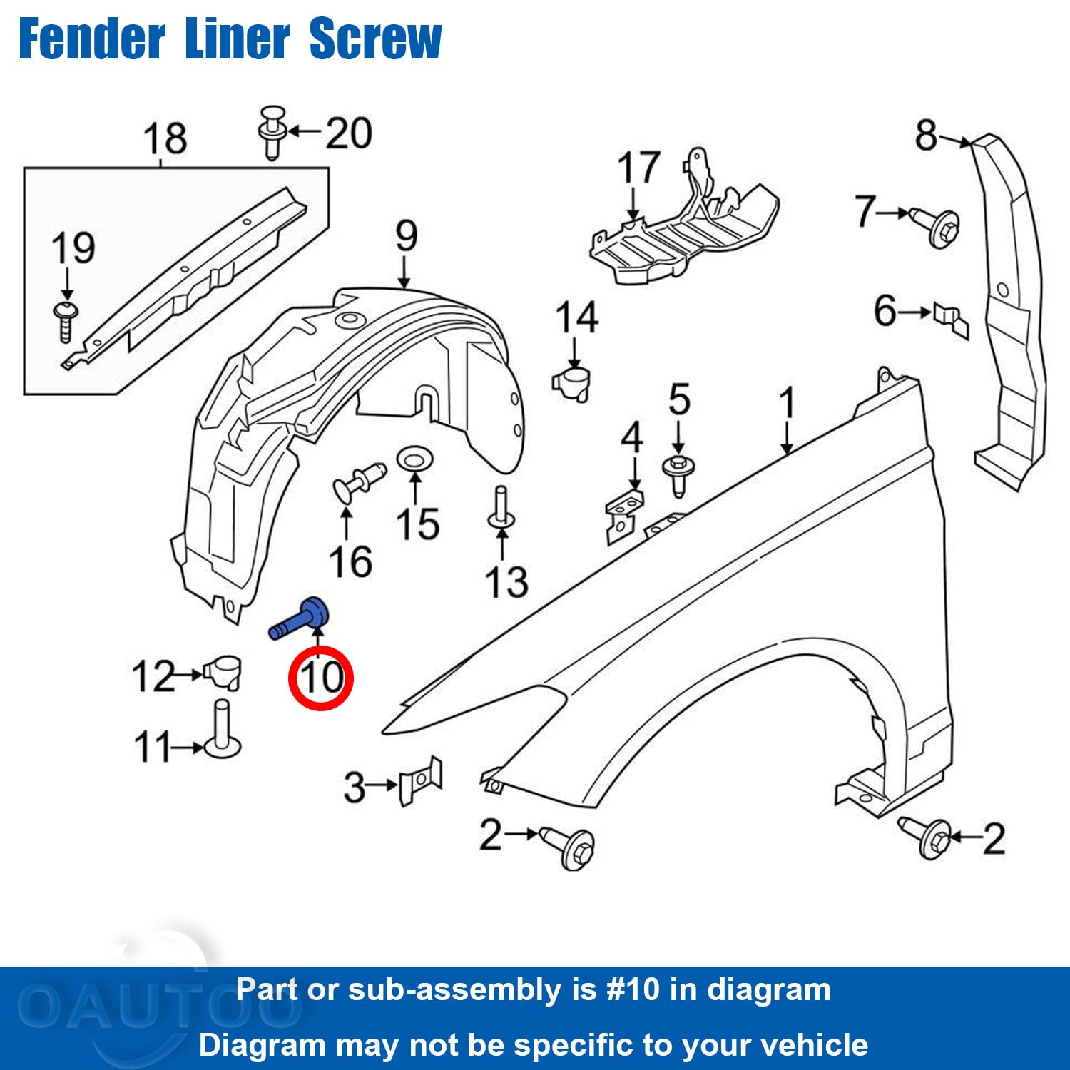 Oautoo 20Pcs Bumper Cover Splash Shield Bolt Fender Liner Screw W716345-S450B For Ford Edge Escape Explorer F150 Fushion Maveric