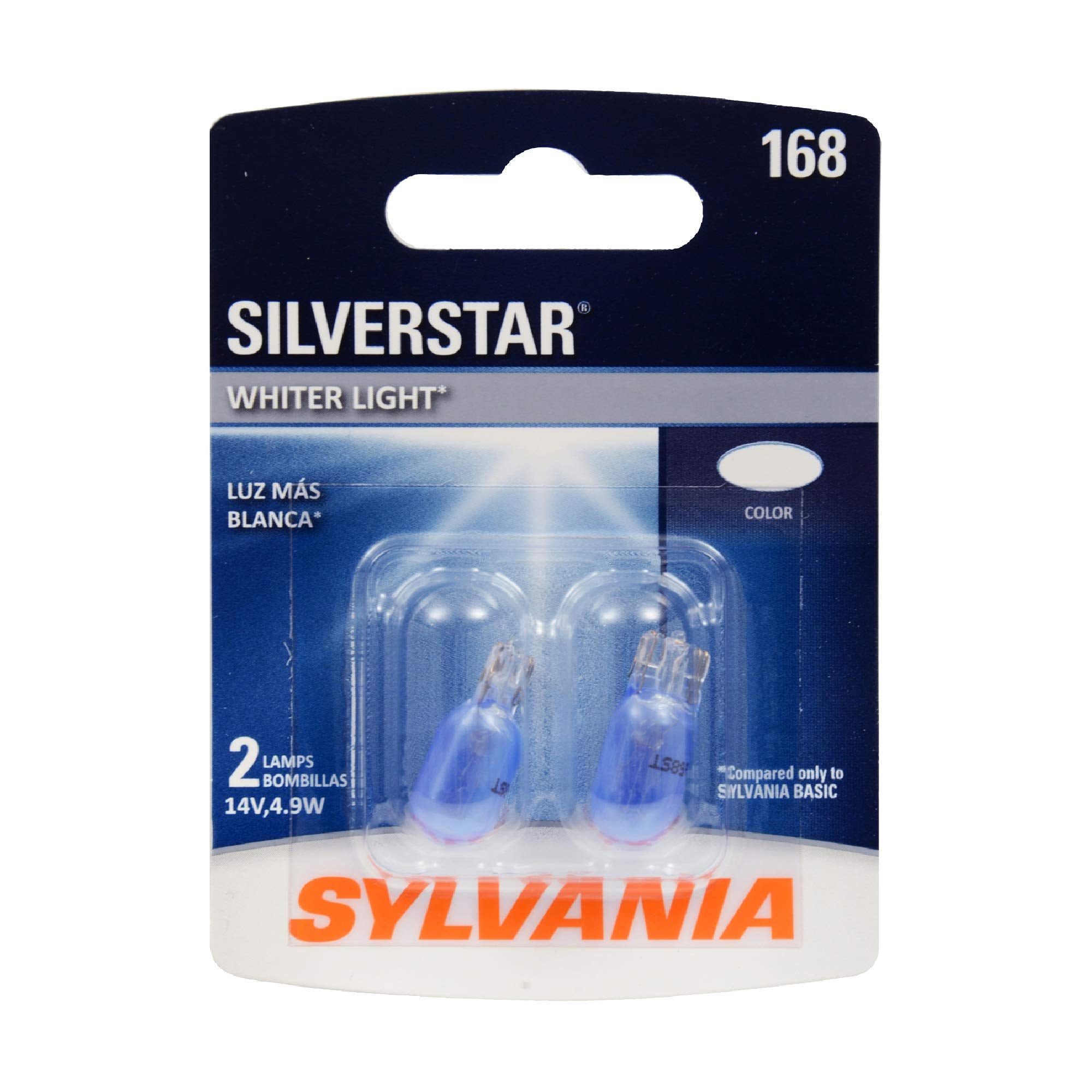 SYLVANIA - 168 SilverStar Mini Bulb - Brighter and Whiter Light, Ideal for Interior Lighting, Center High Mount Stop Light (CHMS