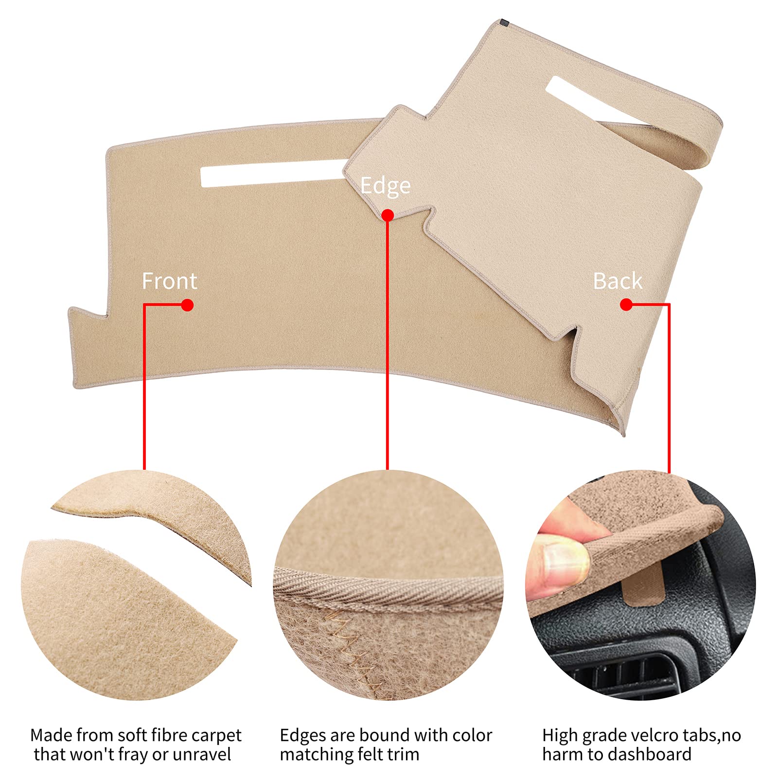 HanLanKa Dashboard Cover for Chevrolet Silverado 1999-2006, Premium Carpet, Beige, Model HLK-ZGD-0106MXFL-FBA