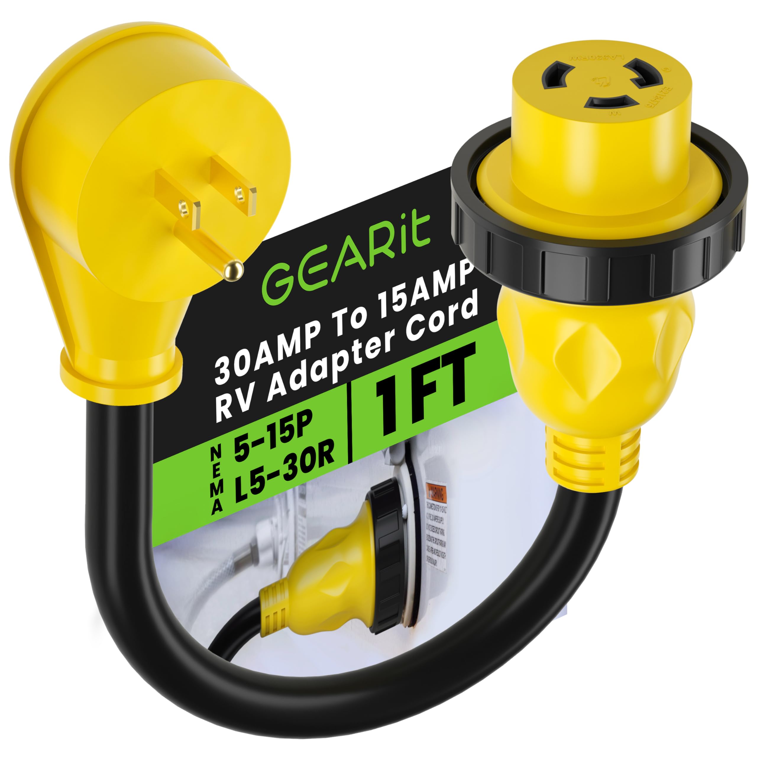 Gearit 30 Amp To 15 Amp 110 Volt Rv Adapter Cord With Locking Connector, 30Amp Female To 15Amp Male Dogbone Rv Trailer Camper, N