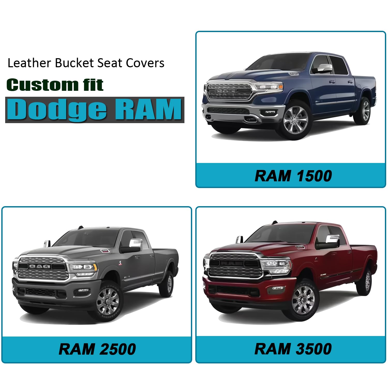 GIANT PANDA 2-Pack Front Car Seat Cover for Ram, Piping Leather Bucket Seat Covers Custom Fit Dodge Ram 1500 2500 3500 Trucks,Lu