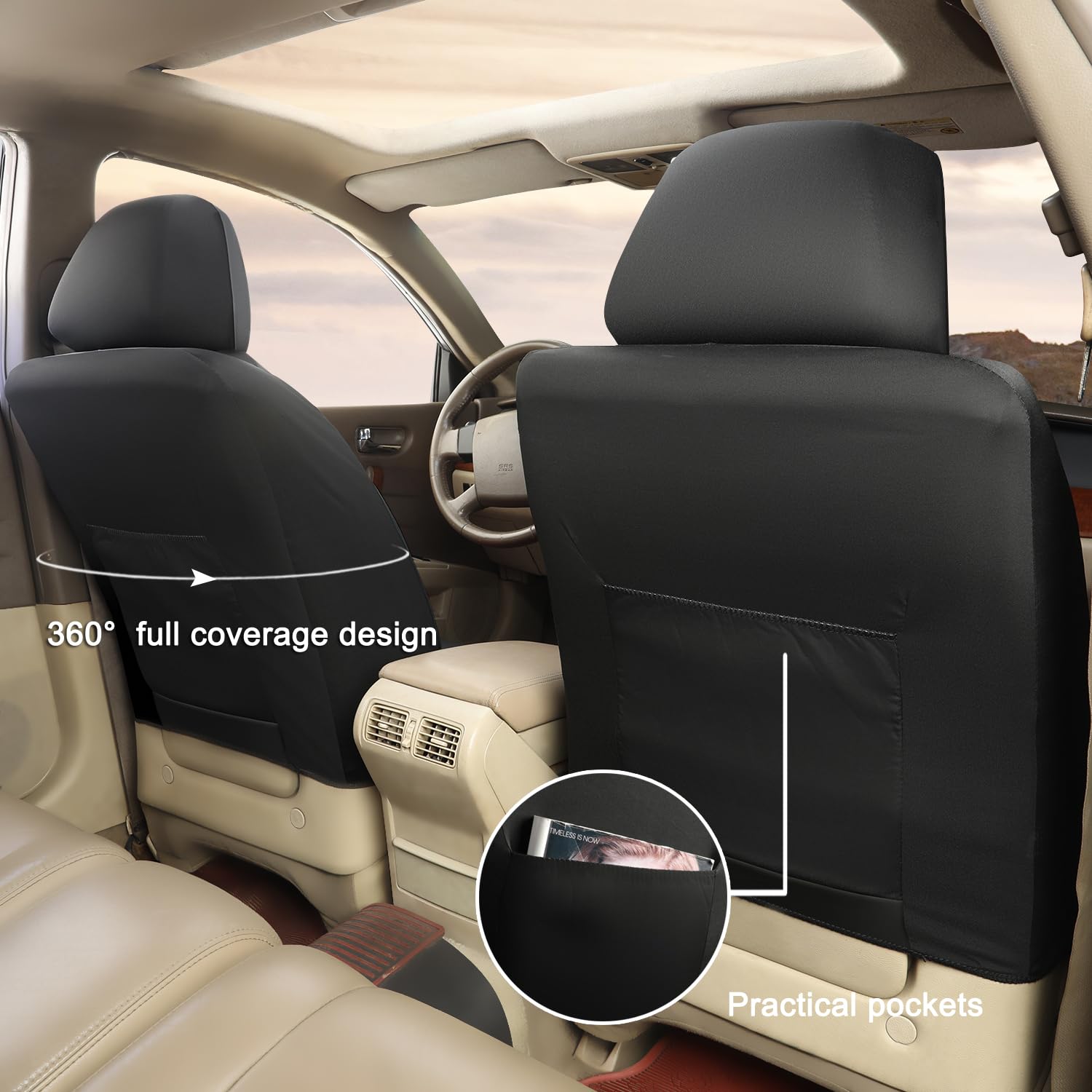 Giant Panda Front Seat Cover For Nissan, Leather Seat Protectors Custom Fit Nissan Rogue Altima Sentra Versa Kicks Frontier Mura