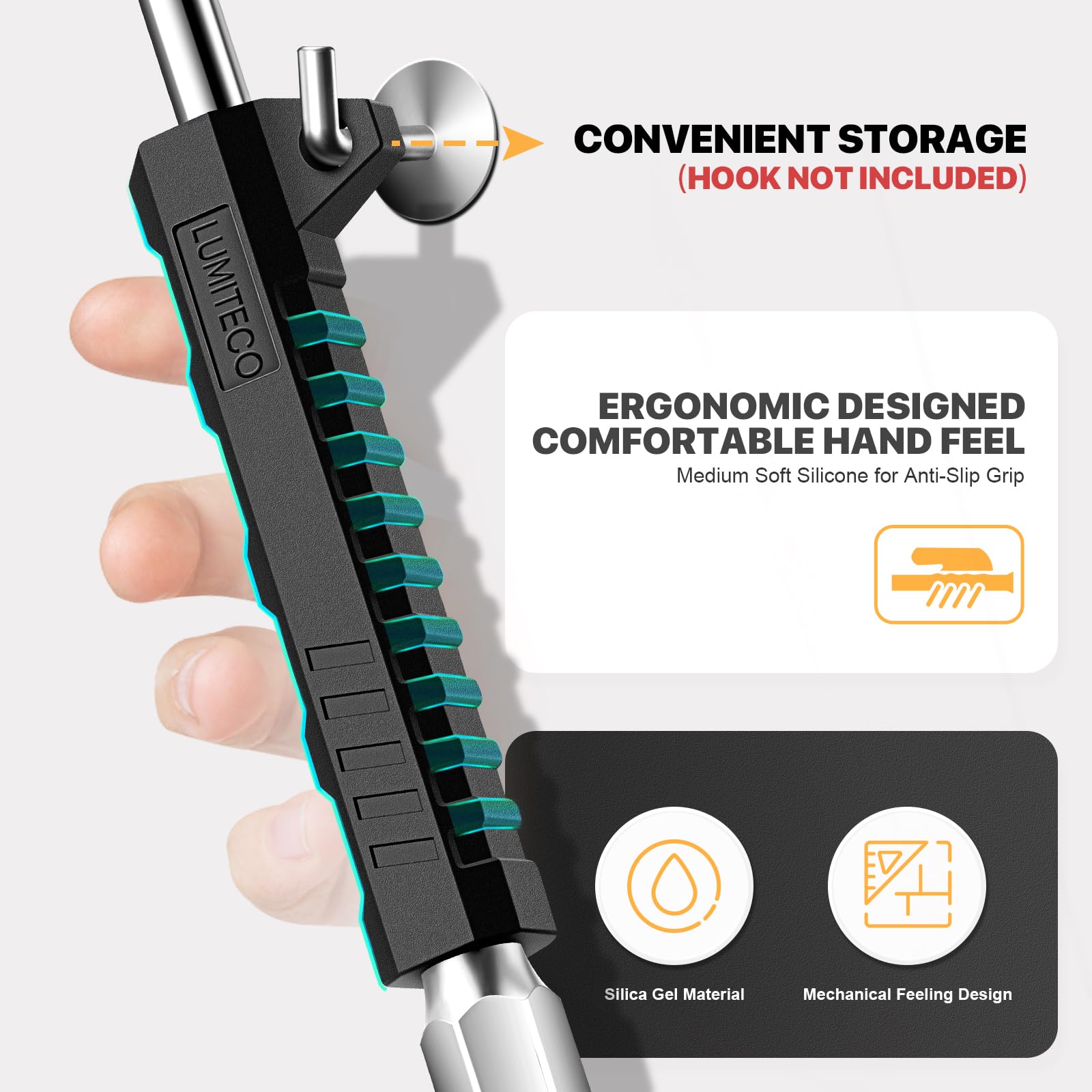 14'' Extended Reach Dual Head Air Chuck, 2-Way Connection 1/4'' FNPT Straight Lock On Tire Inflate Chuck, Tire Chuck with Standa