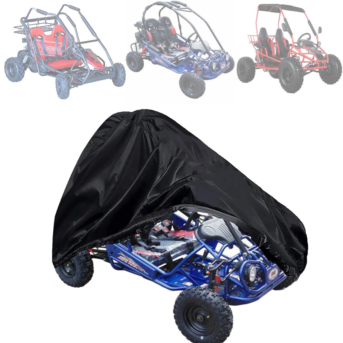 Chikia 2-Seater Go Kart Cover 420D For Coleman Kt196 Go Cart Trailmaster Baja All Weather Protection Waterproof Heavy Duty Dustproof Black Storage Cover 67' Lx 45'Wx 47' H