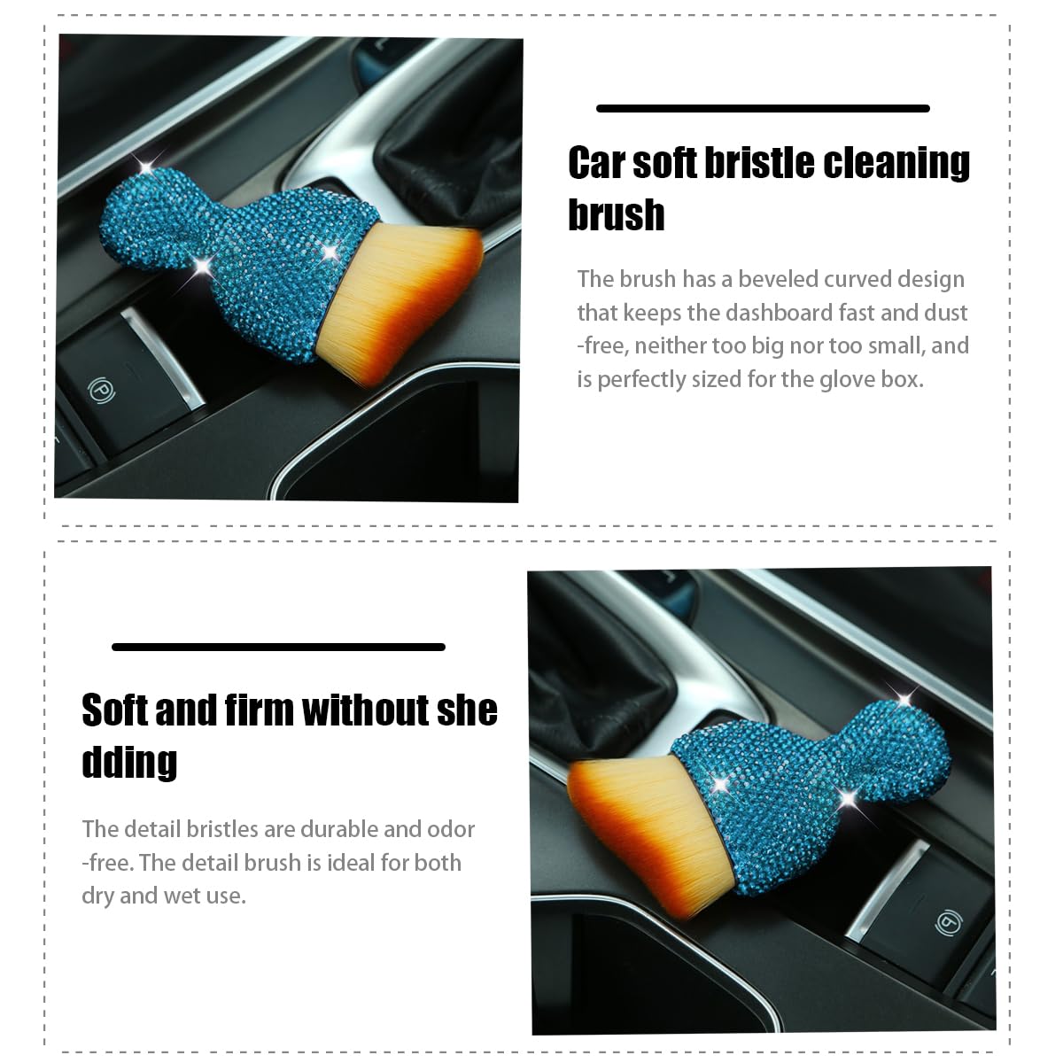 Zipelo Auto Interior Dust Brush, Car Detailing Cleaner Brush With Diamond, Bling Handle Soft Bristle Dusting Tool, Scratch Free