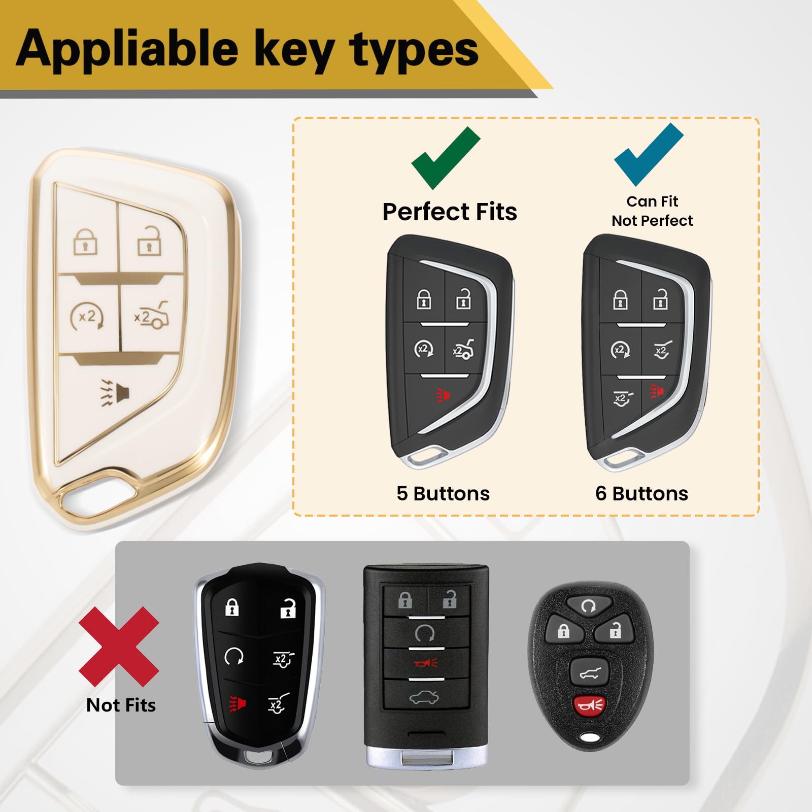 Ctrinews For Cadillac Key Fob Cover With Metal Braided Rope Keychain, Upgraded Soft Case For 2020-Up Ct4 Ct5 Ct6 Xts Xt4 Xt5 Ats